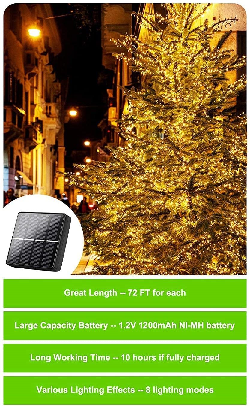 20m 200 LED Solar Powered Outdoor Lights with 8 Lighting Modes and Waterproof