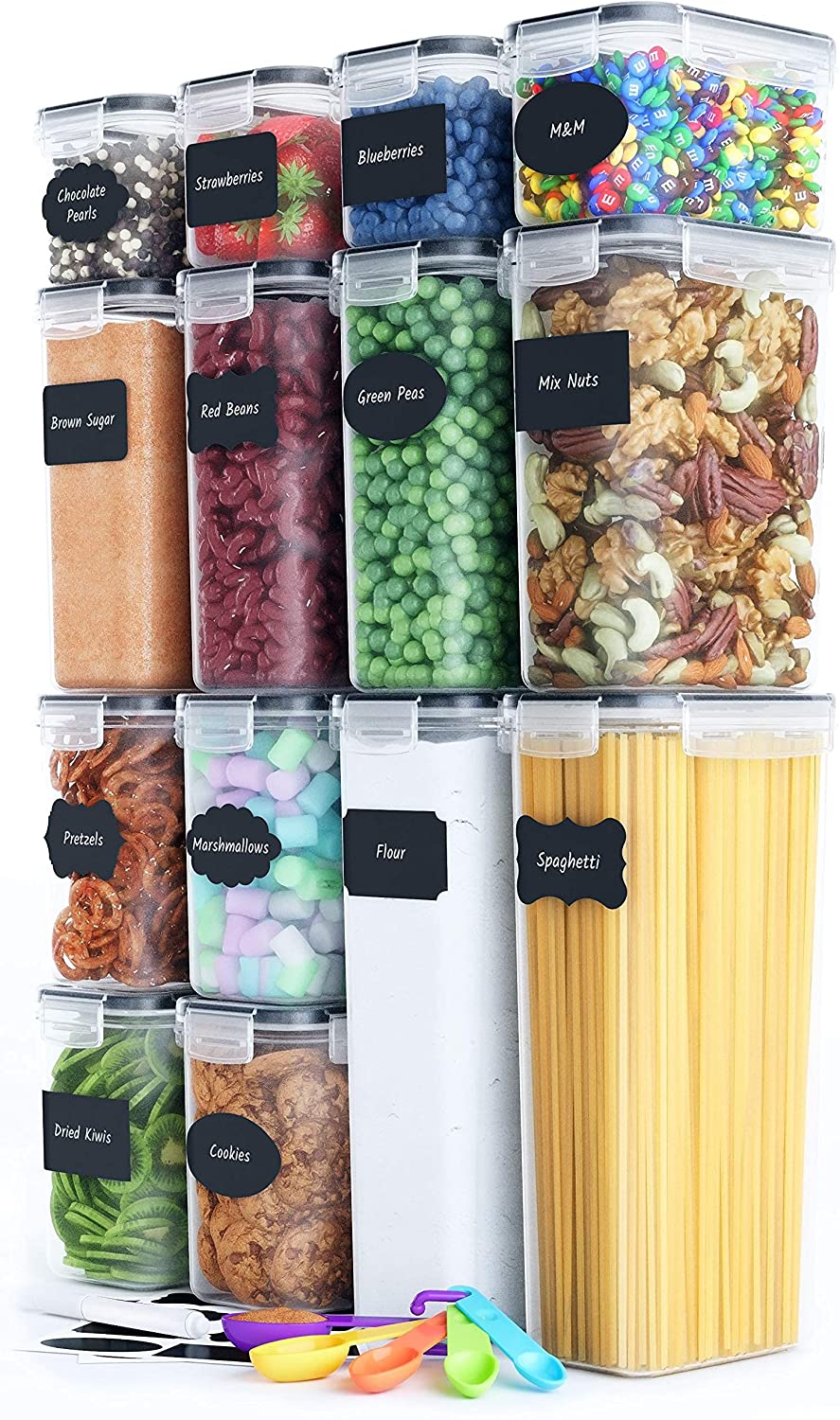 14 Piece Airtight Food Storage Containers Set BPA Free Plastic Kitchen Storage Boxes with Locking Lids Labels