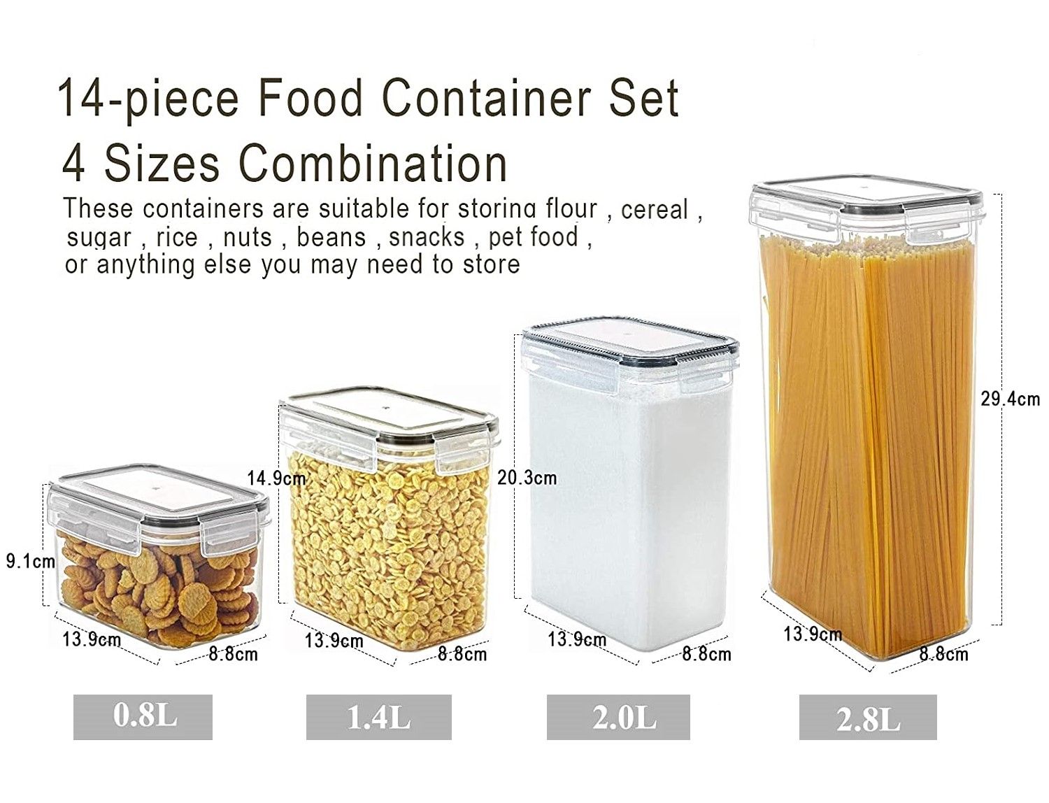 14 Piece Airtight Food Storage Containers Set BPA Free Plastic Kitchen Storage Boxes with Locking Lids Labels