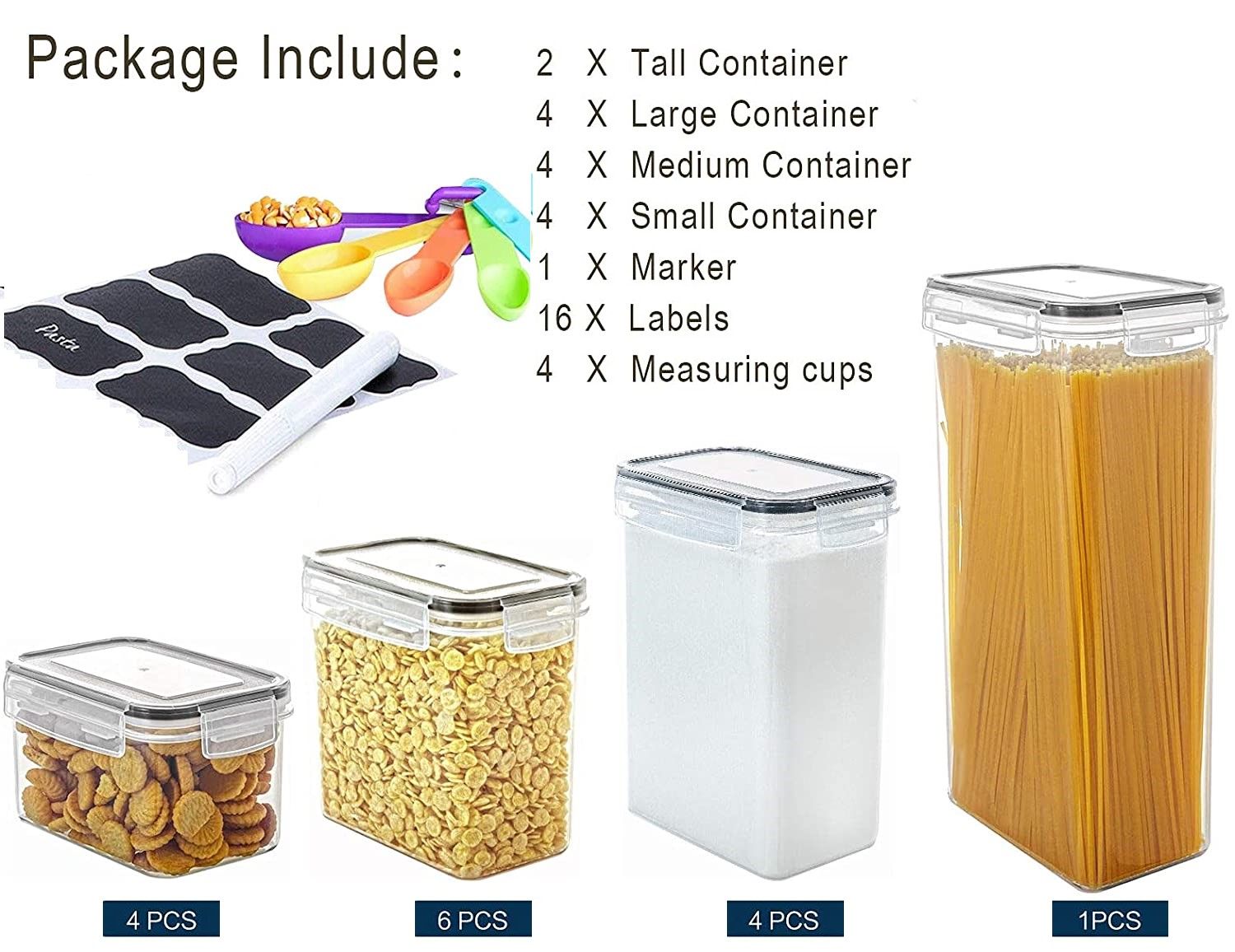 14 Piece Airtight Food Storage Containers Set BPA Free Plastic Kitchen Storage Boxes with Locking Lids Labels