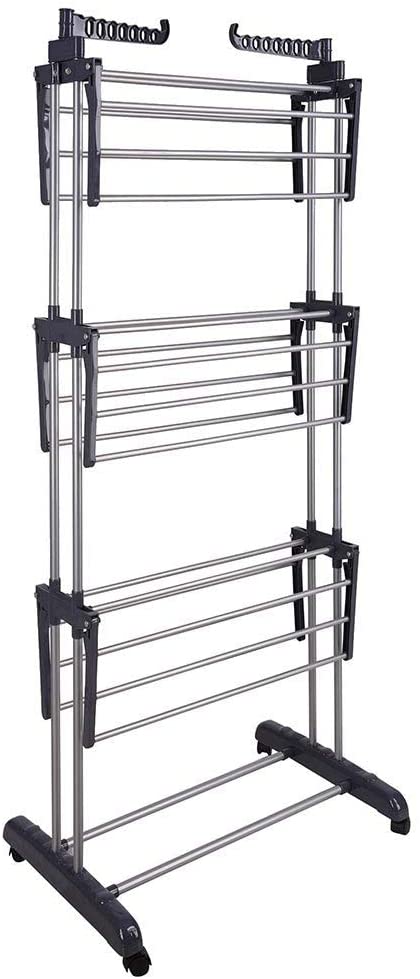 Foldable Clothes Drying Rack: 3 Tier, Indoor, With Hanger Stand Rail