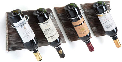 Rustic Wood & Metal Wine Rack Set for 4 Bottle Storage Holder Bar Kitchen