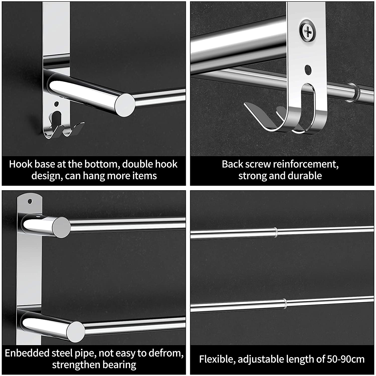 Stretchable Towel Bar For Bathroom And Kitchen (45-75 Cm, Two Bars)