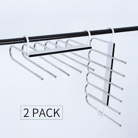 2 Pack Adjustable Multi-Layer 6 in 1 Pants Hanger for Wardrobe Storage White
