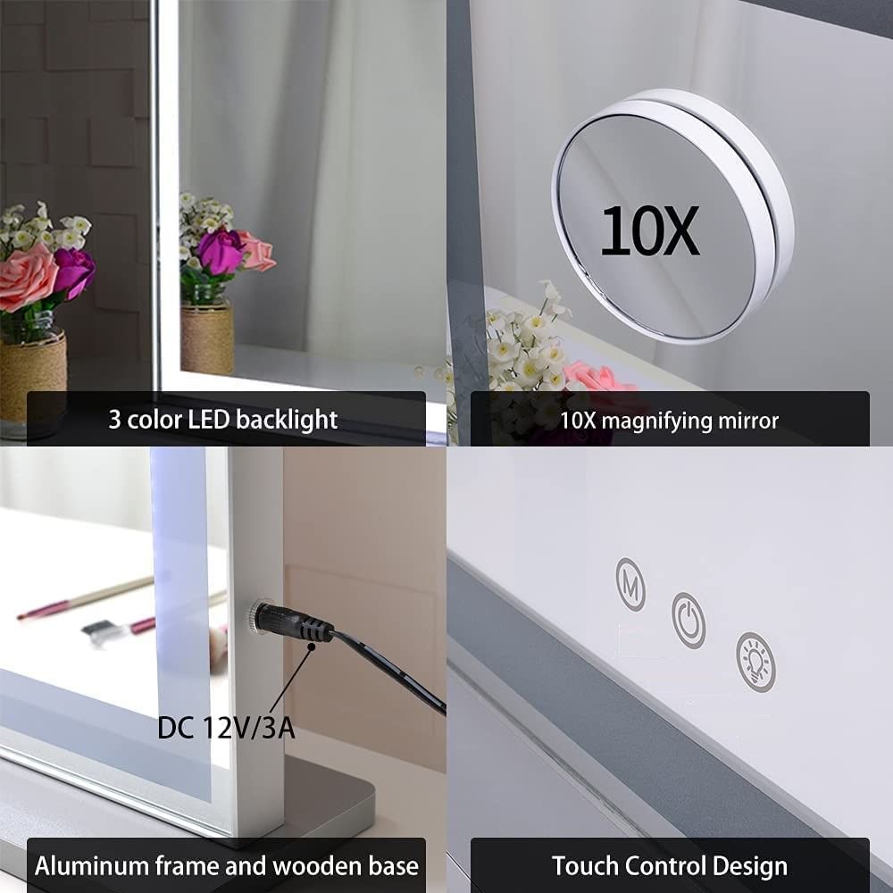 10x Magnification Mirror with Smart Touch Control & 3 Colors Dimmable Light for Bathroom