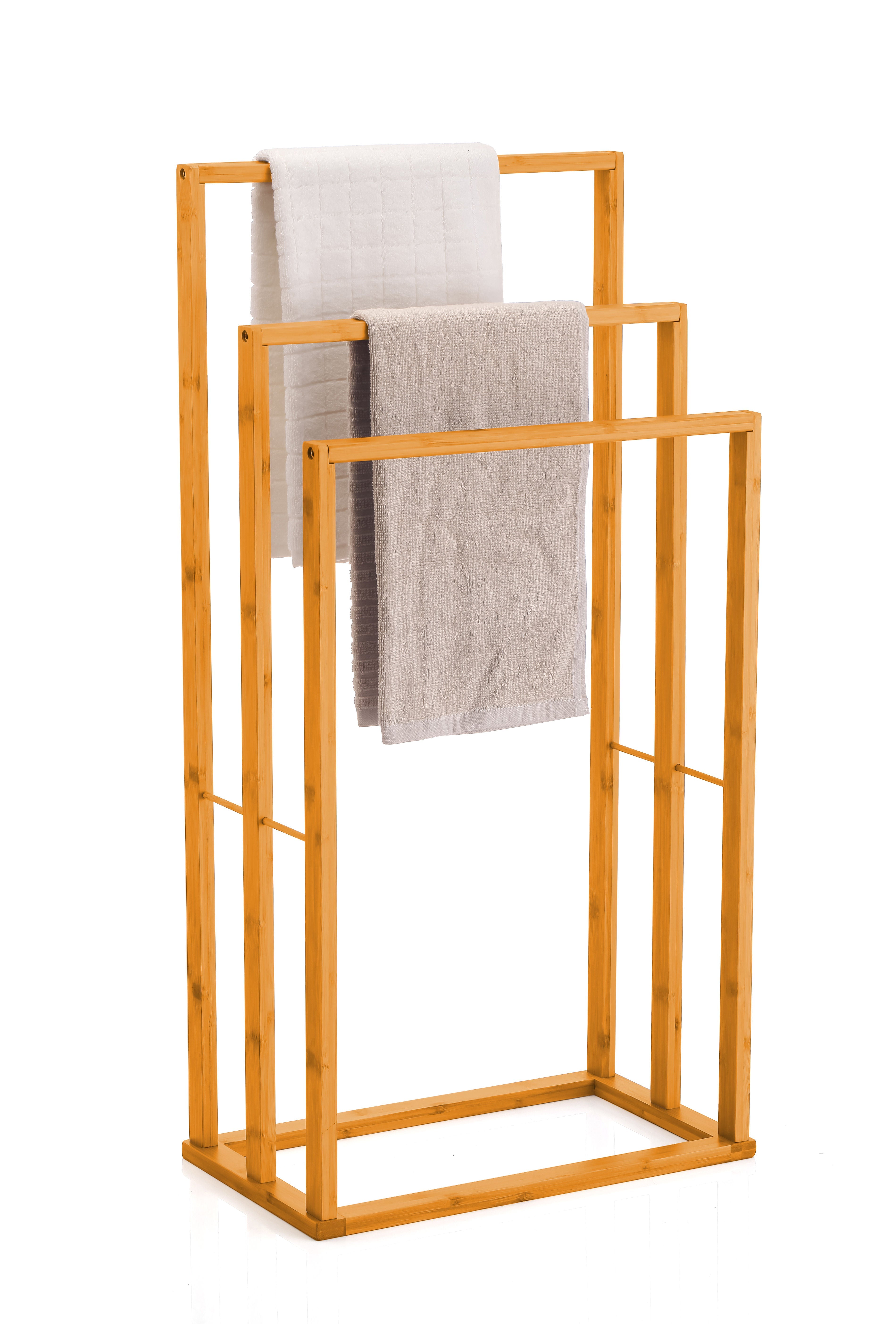 Bamboo Towel Bar Holder Rack 3-Tier Freestanding with Towel Racks & Holders