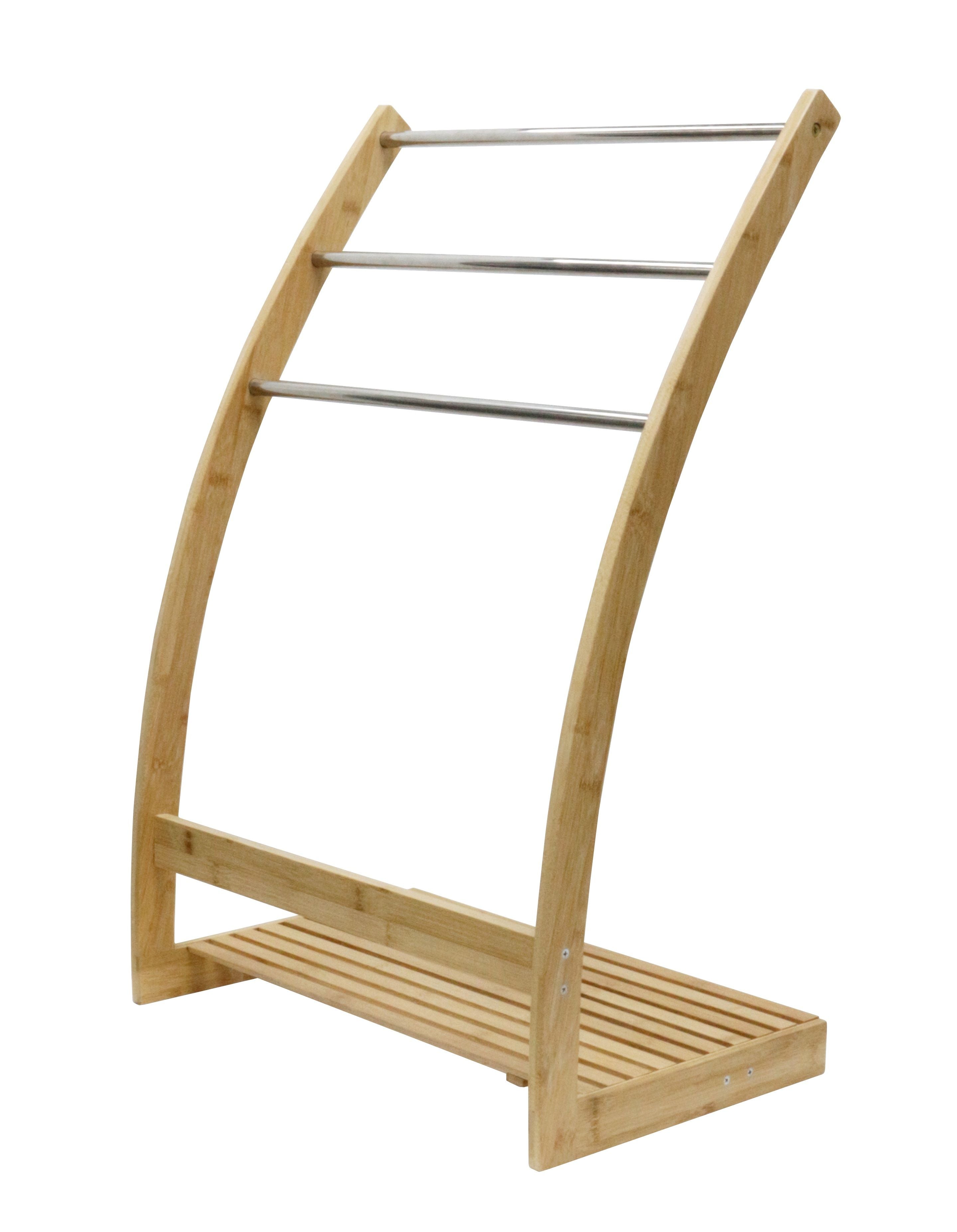 Bamboo Towel Bar Metal Holder Rack 3-Tier Freestanding With Bottom Shelf