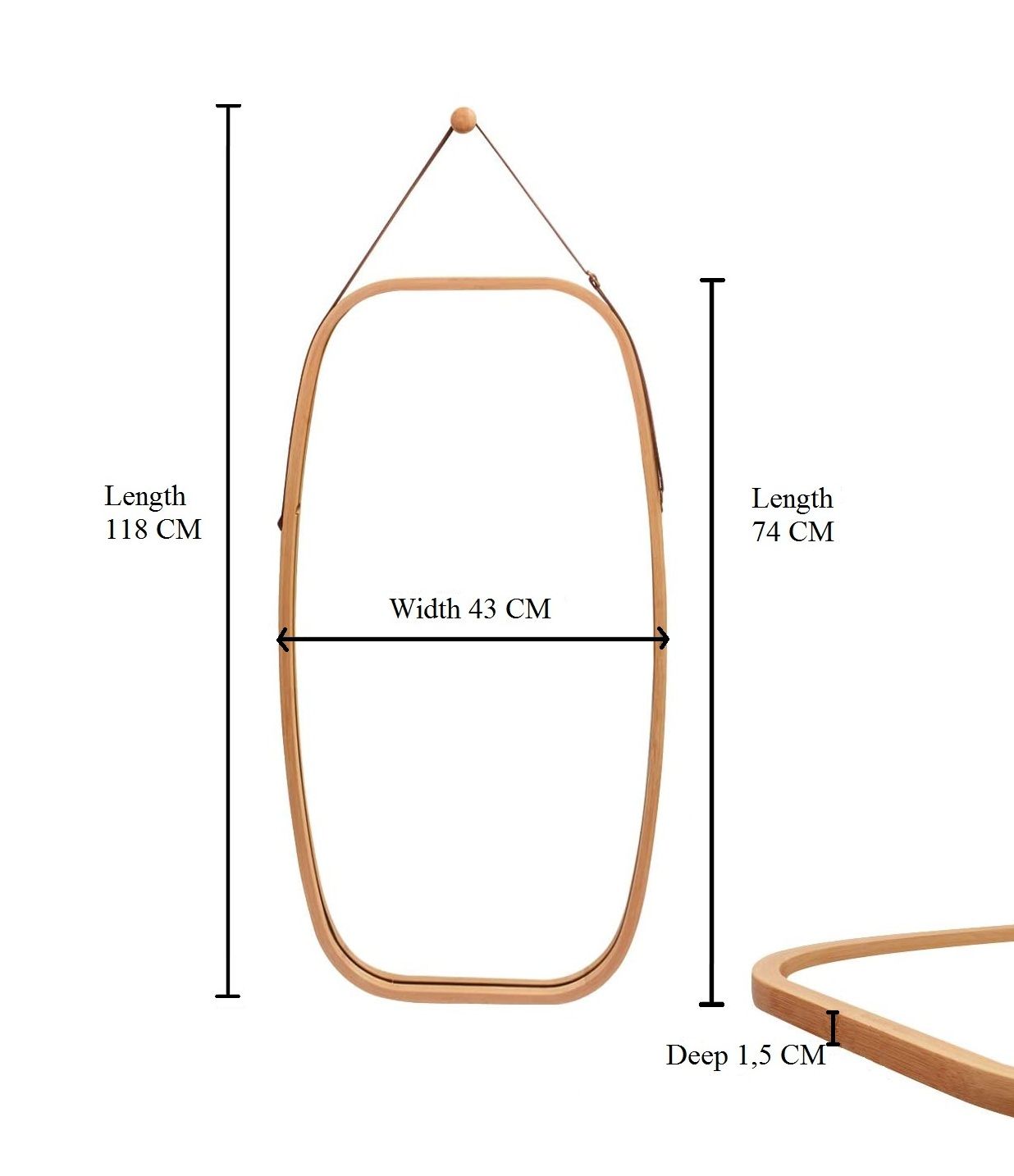 Hanging Full Length Wall Mirror - Solid Bamboo Frame