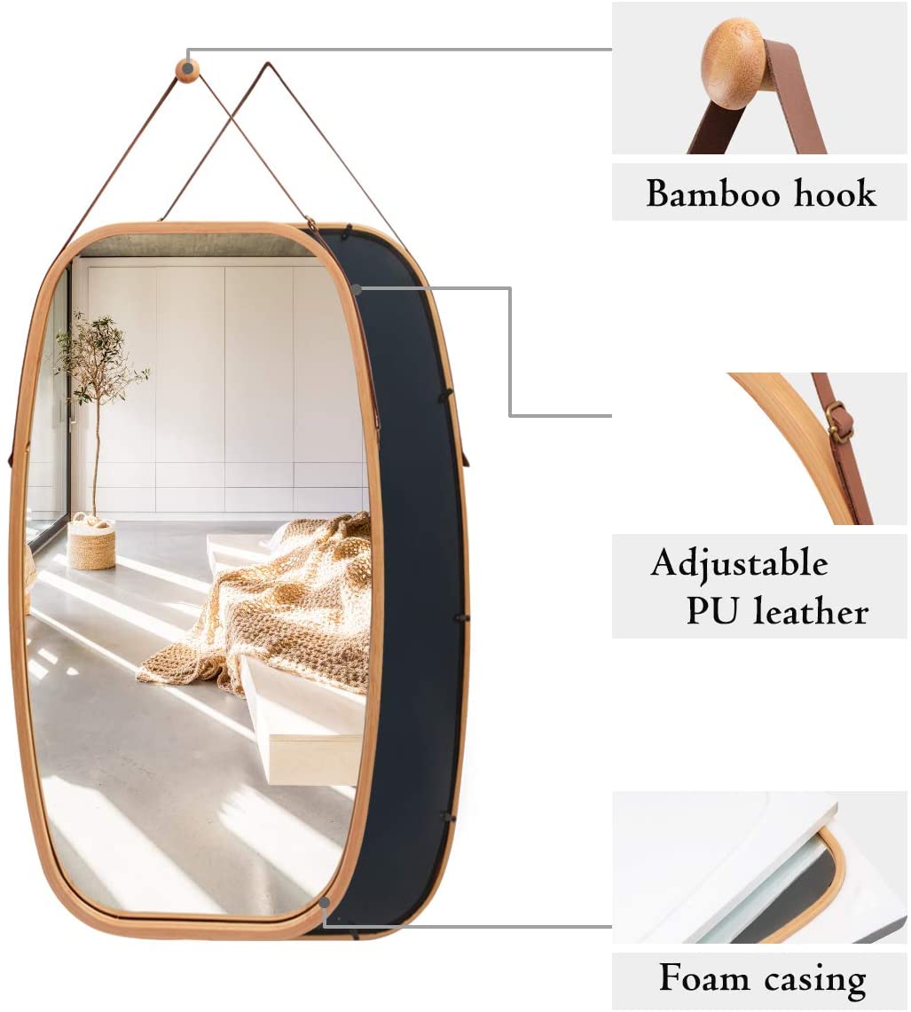 Hanging Full Length Wall Mirror - Solid Bamboo Frame