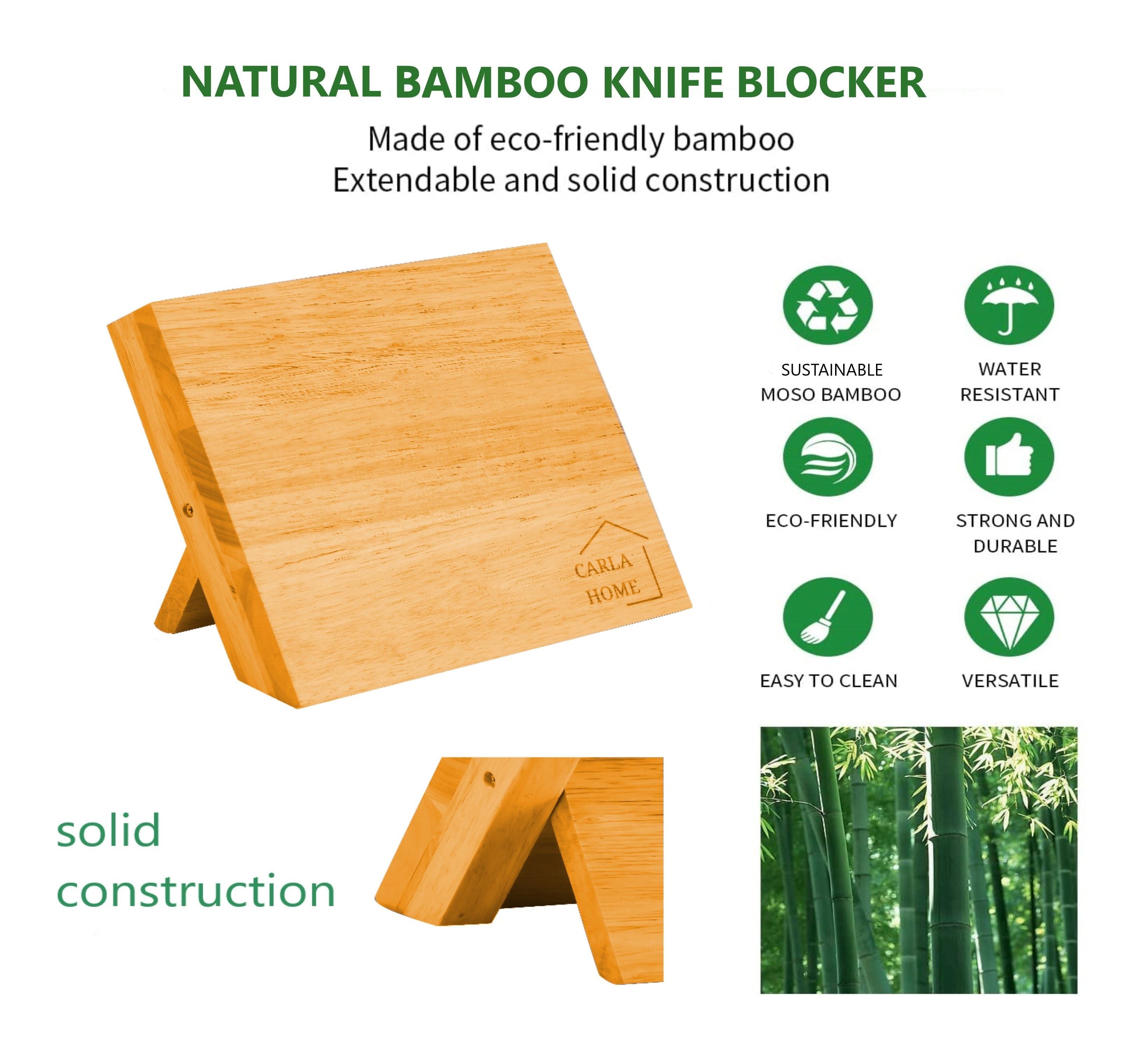 Natural Bamboo Magnetic Knife Block Holder with Strong Magnets Storage | Bamboo finish