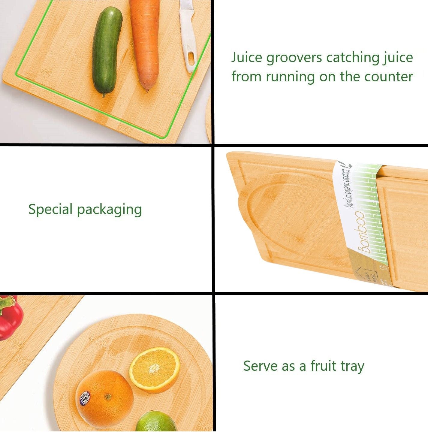 3-Piece Bamboo Cutting Board Set With Juice Groove And Mobile Holder, Bamboo finish