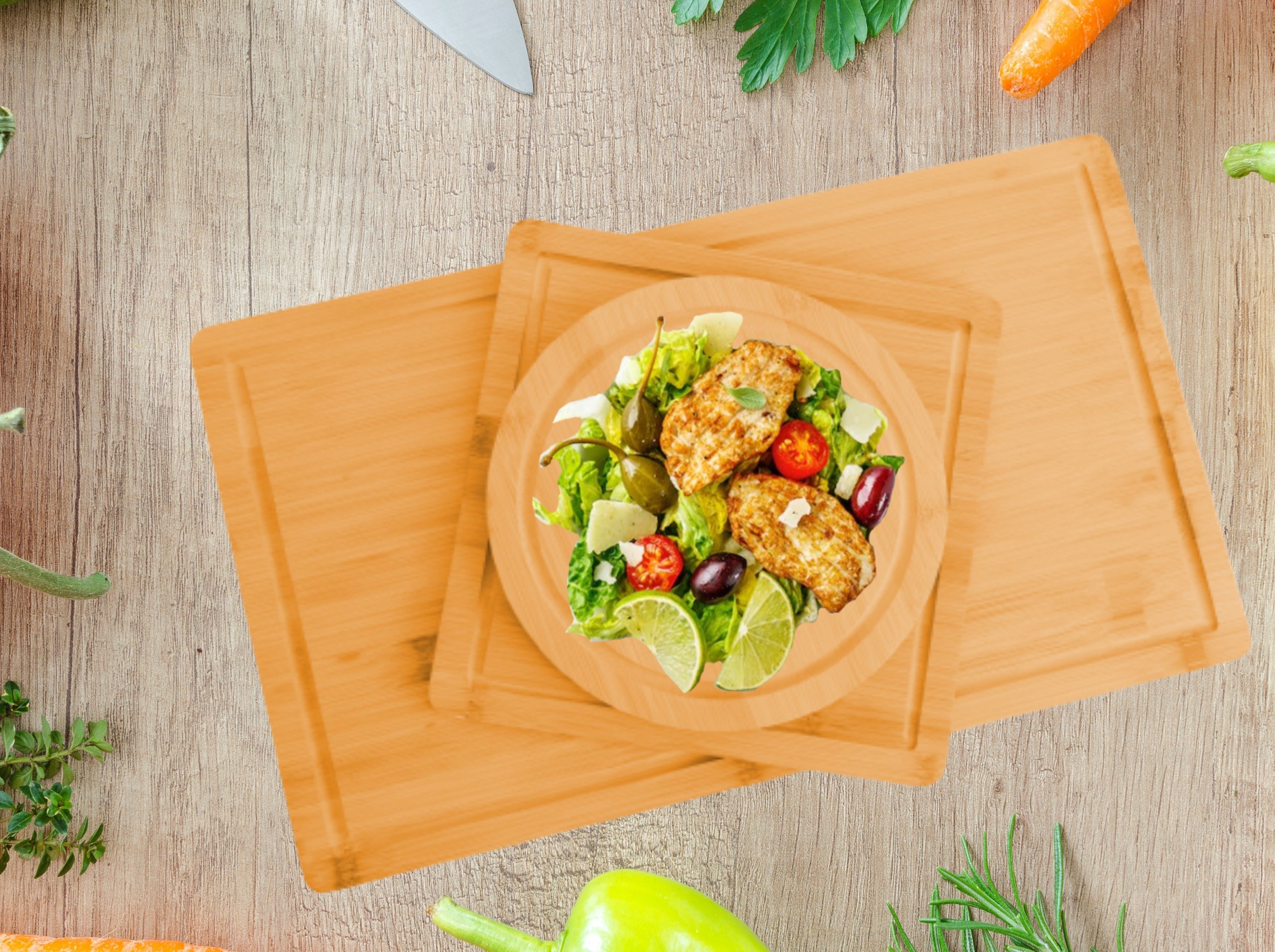 3-Piece Bamboo Cutting Board Set With Juice Groove And Mobile Holder - Bamboo finish