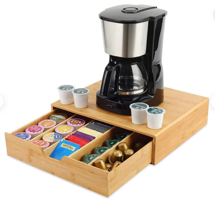 Bamboo K-Cup Coffee Pod Holder For Kitchen Organization | Disposable Cups