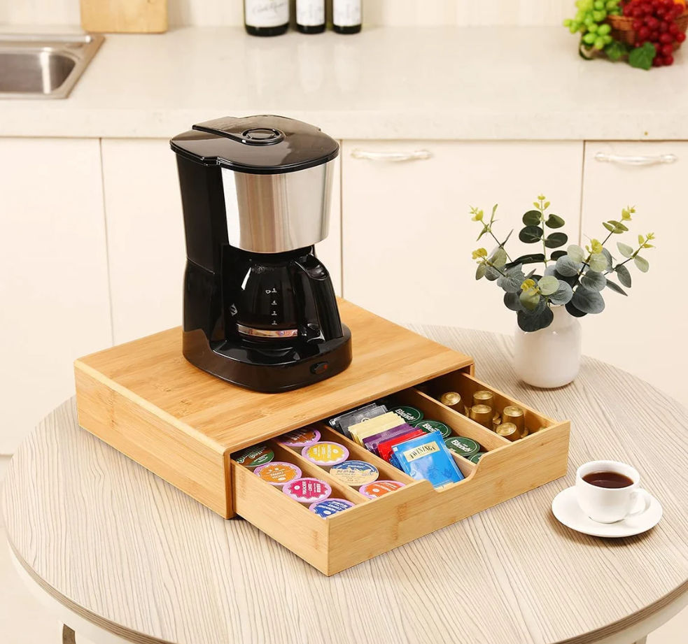 Bamboo K-Cup Coffee Pod Holder For Kitchen Organization, Jewelry Cosmetic