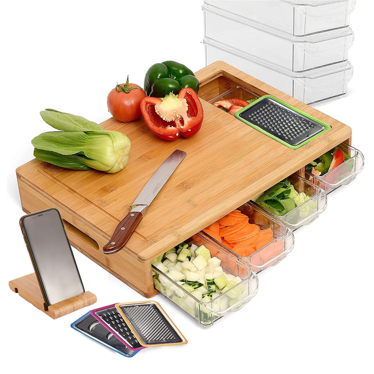 Large Cutting Board and 4 Containers with Mobile Holder gift included with Kitchen Utensils - photo 8