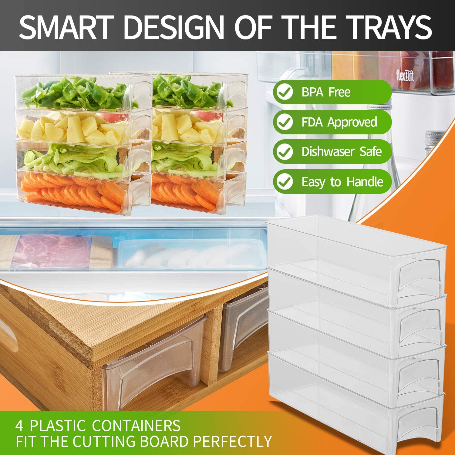 Kitchen Utensils - Large Cutting Board and 4 Containers with Mobile Holder gift included