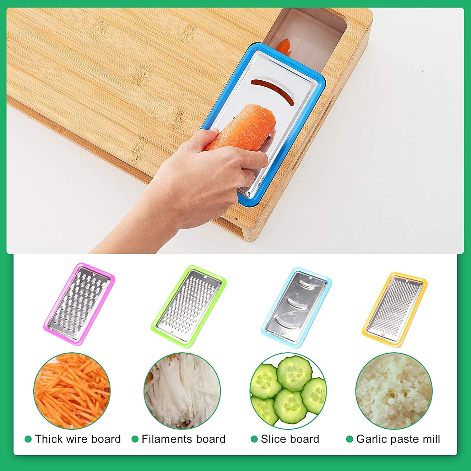 Large Cutting Board and 4 Containers with Mobile Holder gift included | Kitchen Utensils