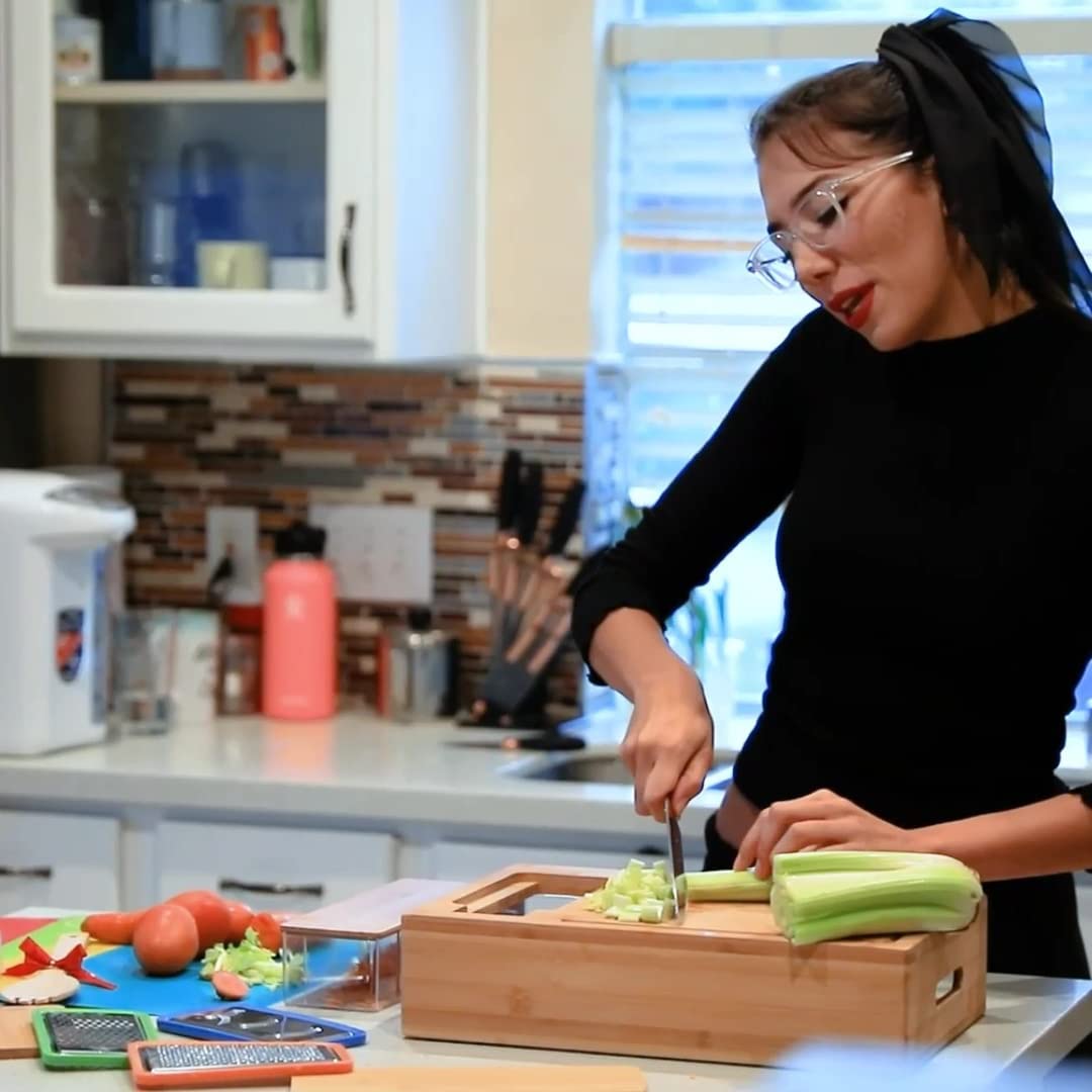 Large Cutting Board and 4 Containers with Mobile Holder gift included with Kitchen Utensils