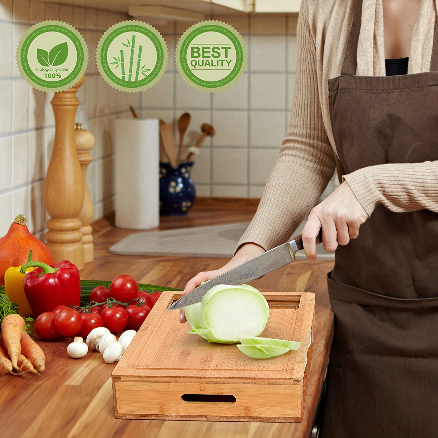 Large Cutting Board and 4 Containers with Mobile Holder gift included | Kitchen Utensils - photo 6