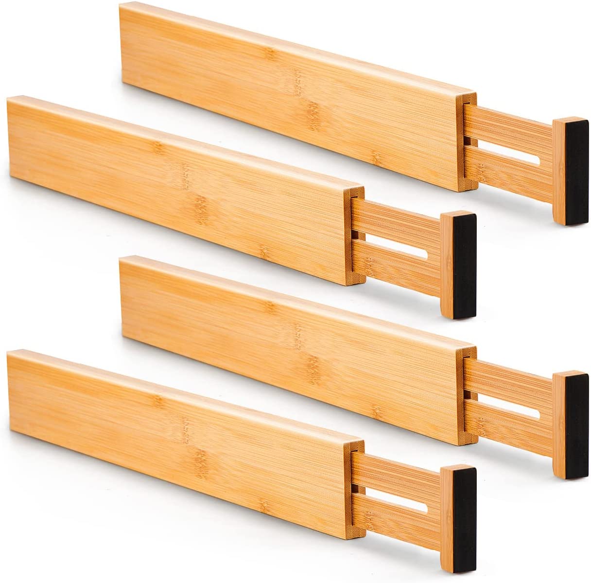 4 Bamboo Adjustable Kitchen Drawer Dividers (Large, 44-55 Cm), Bamboo finish