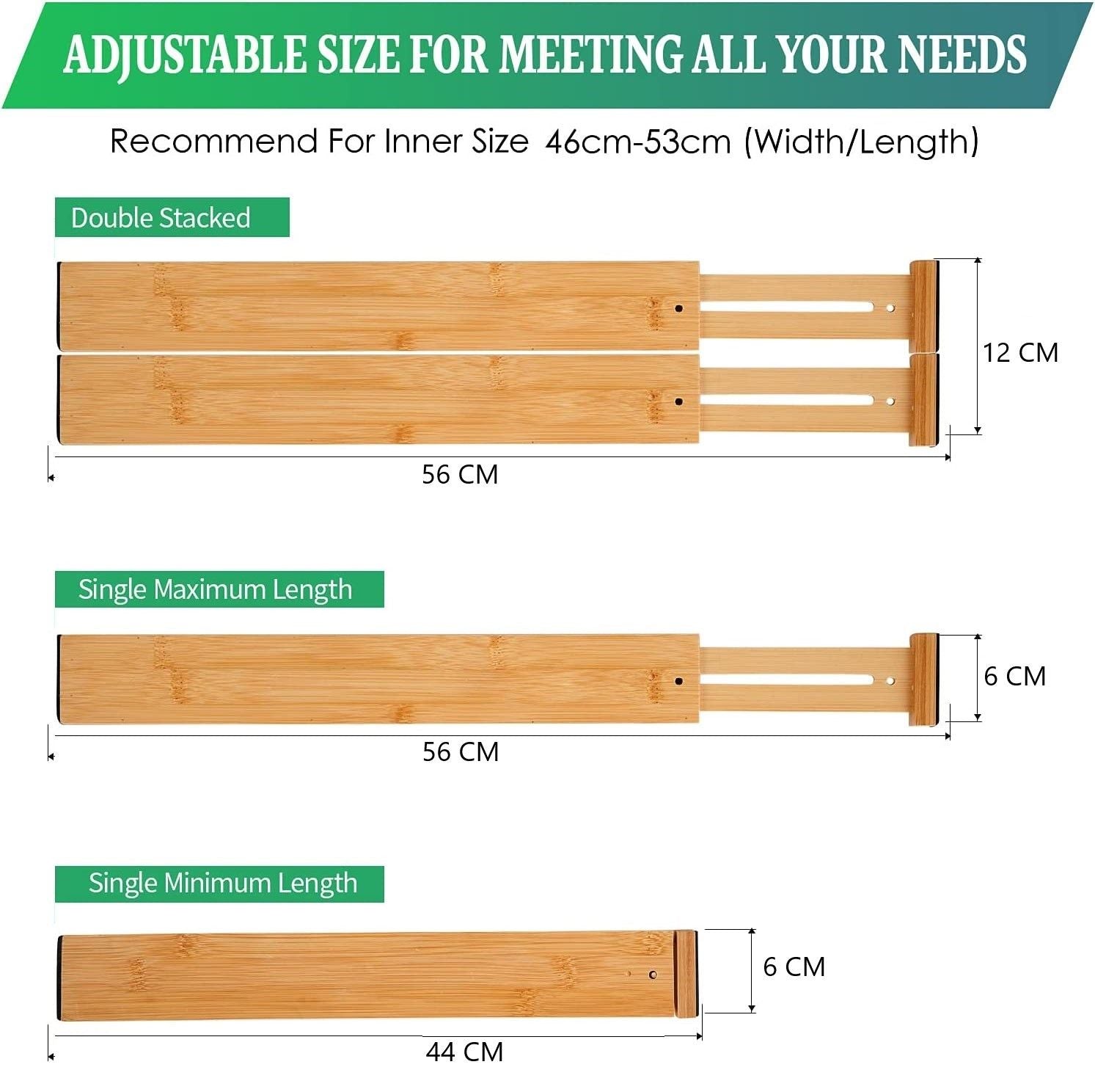 4 Bamboo Adjustable Kitchen Drawer Dividers (Large, 44-55 Cm) | Kitchen & Bathroom DIY
