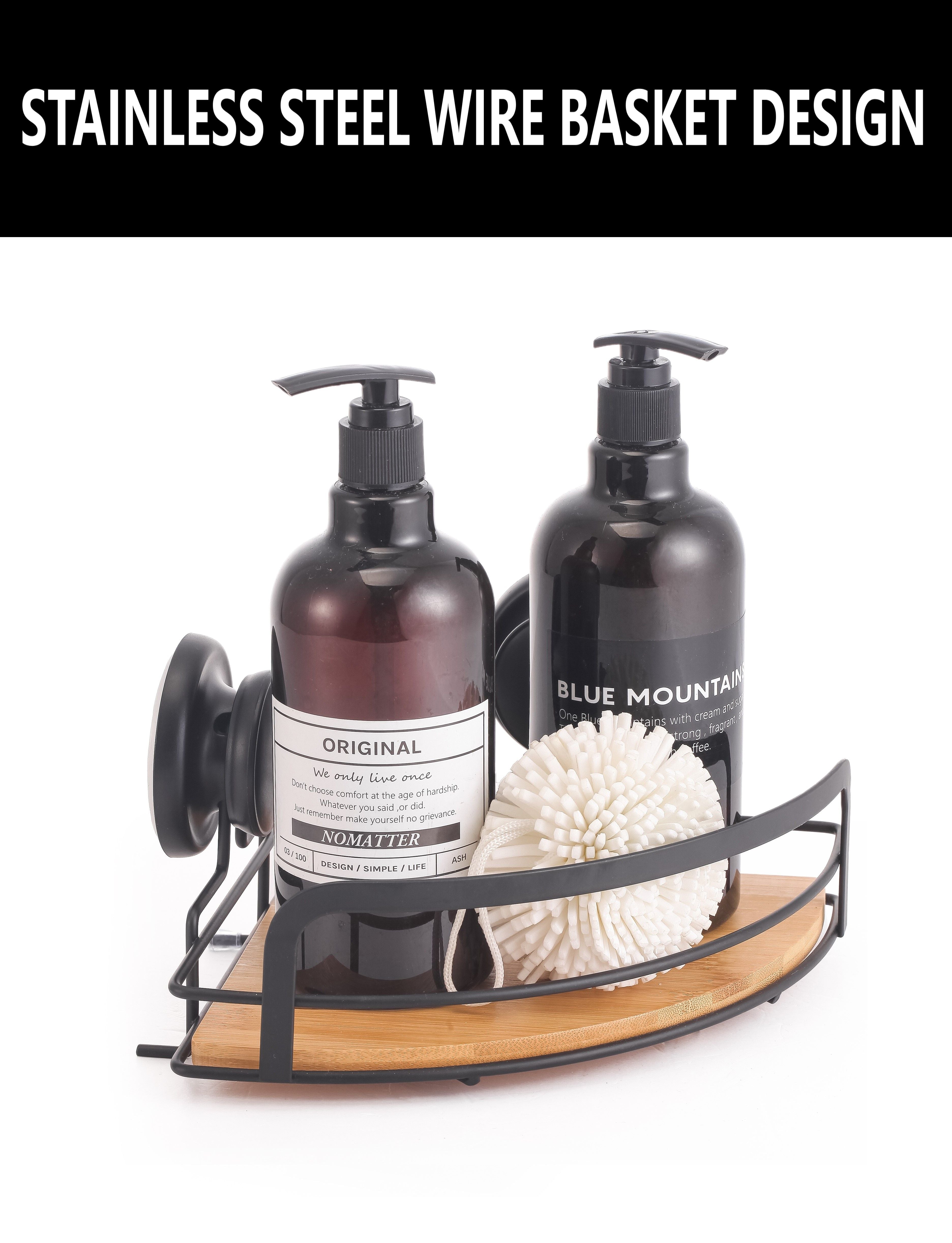 2-Pack Round Bamboo Corner Shower Caddy With Suction Cups