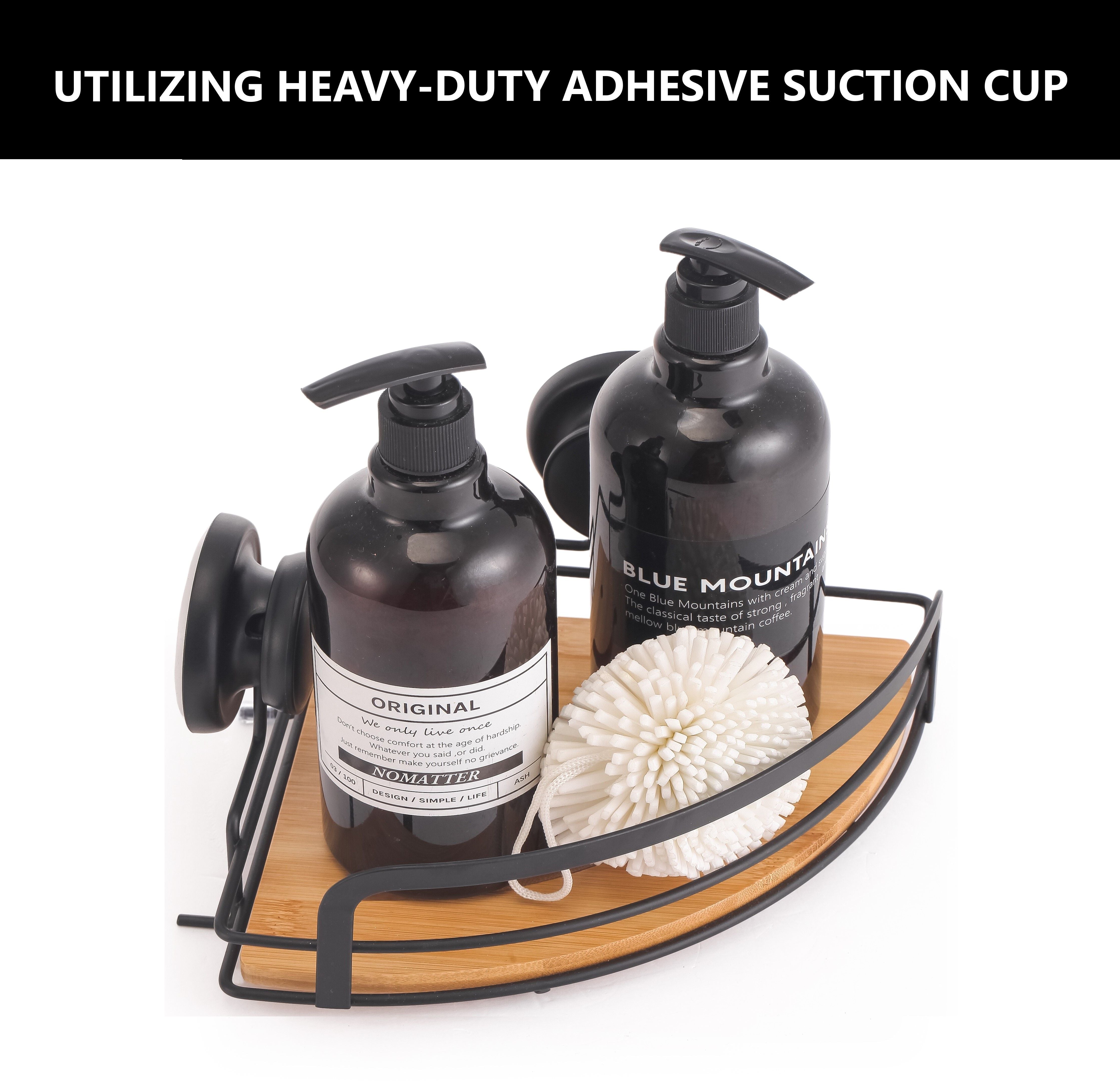 2-Pack Round Bamboo Corner Shower Caddy With Suction Cups