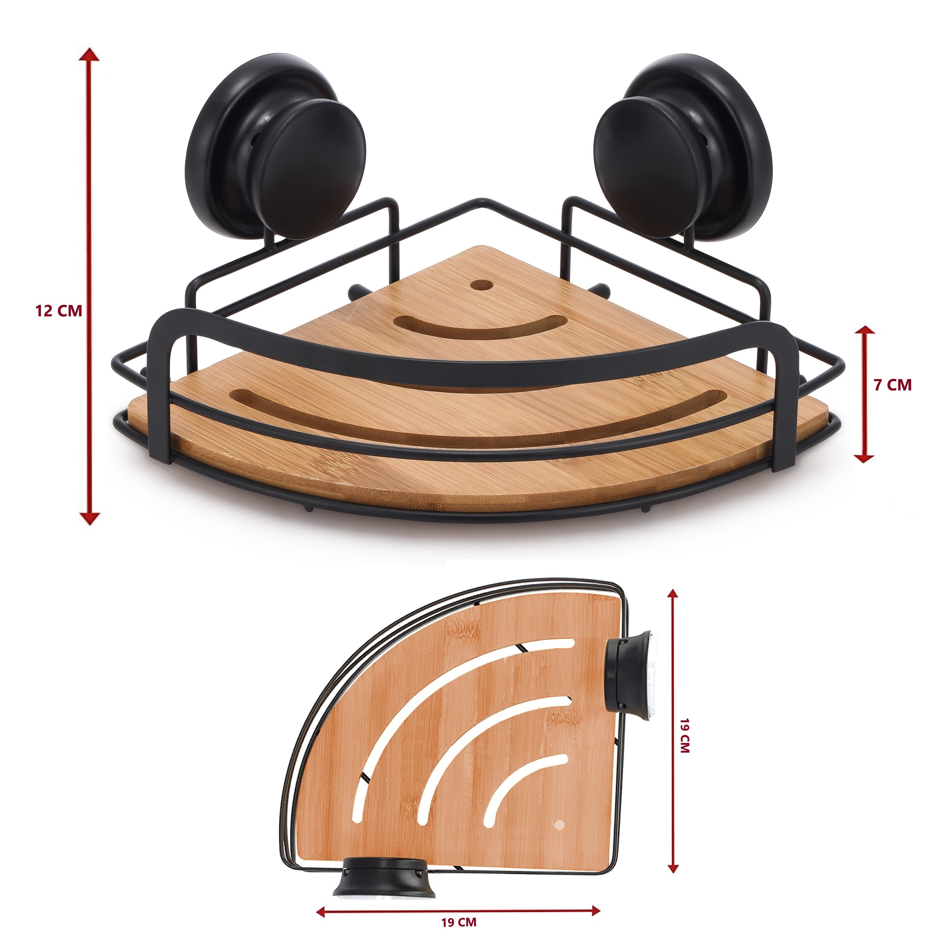 2-Pack Round Bamboo Corner Shower Caddy With Suction Cups