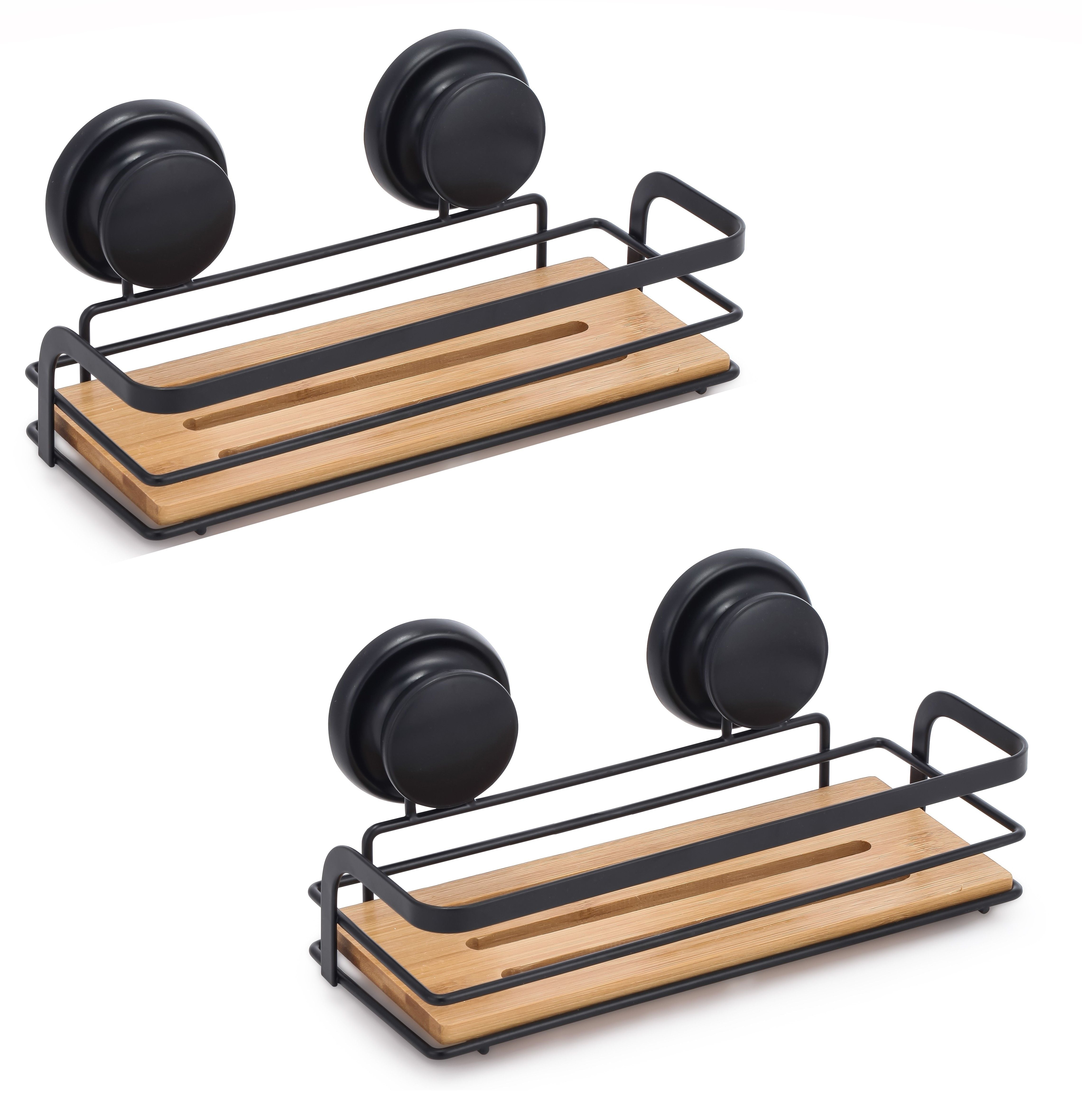 2-Pack Rectangular Bamboo Corner Shower Caddy With Suction Cups