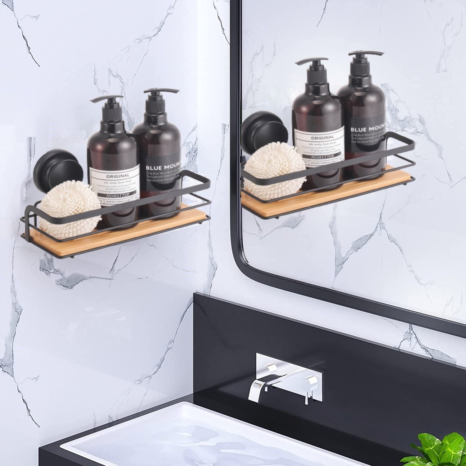 2-Pack Rectangular Bamboo Corner Shower Caddy With Suction Cups