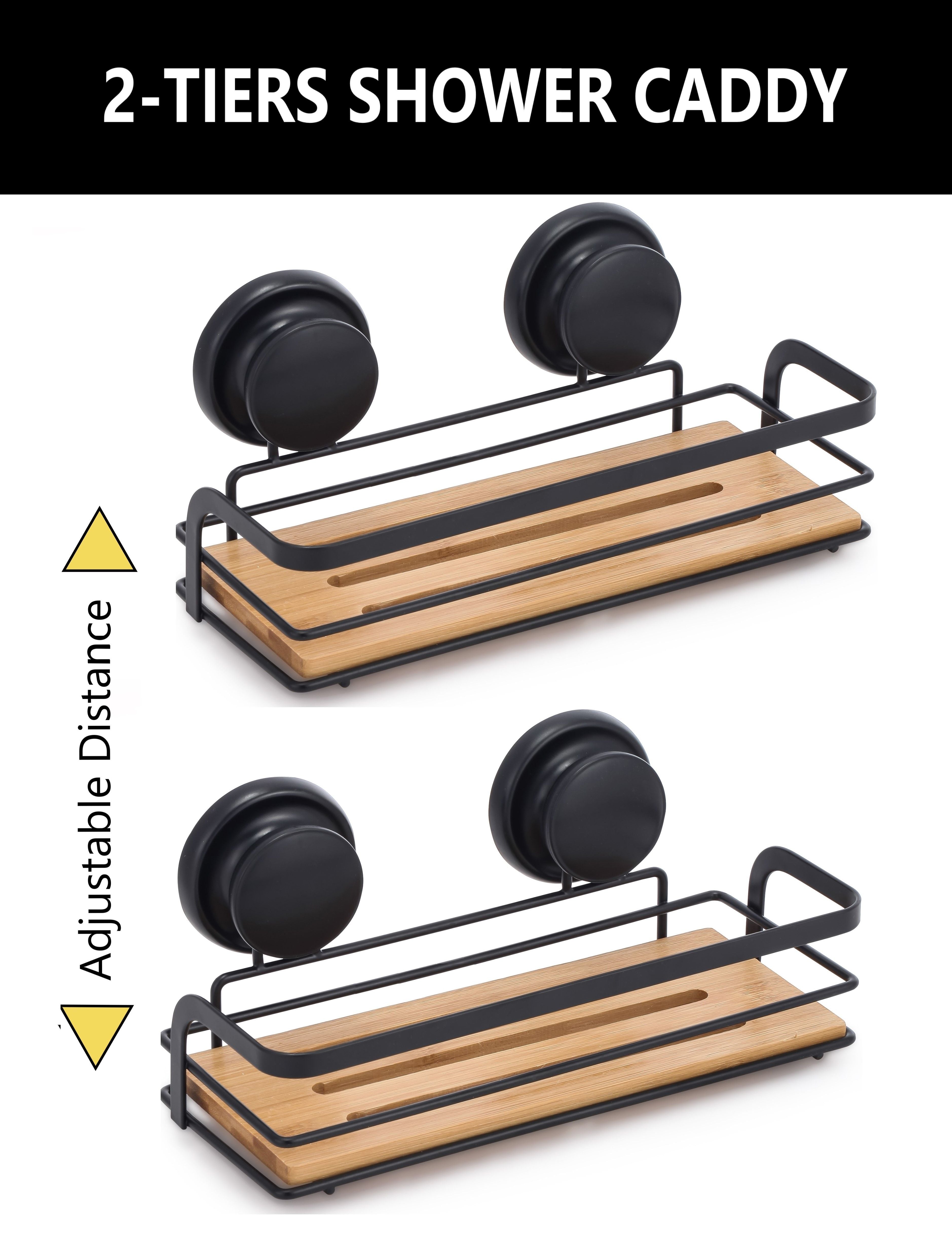 2-Pack Rectangular Bamboo Corner Shower Caddy With Suction Cups