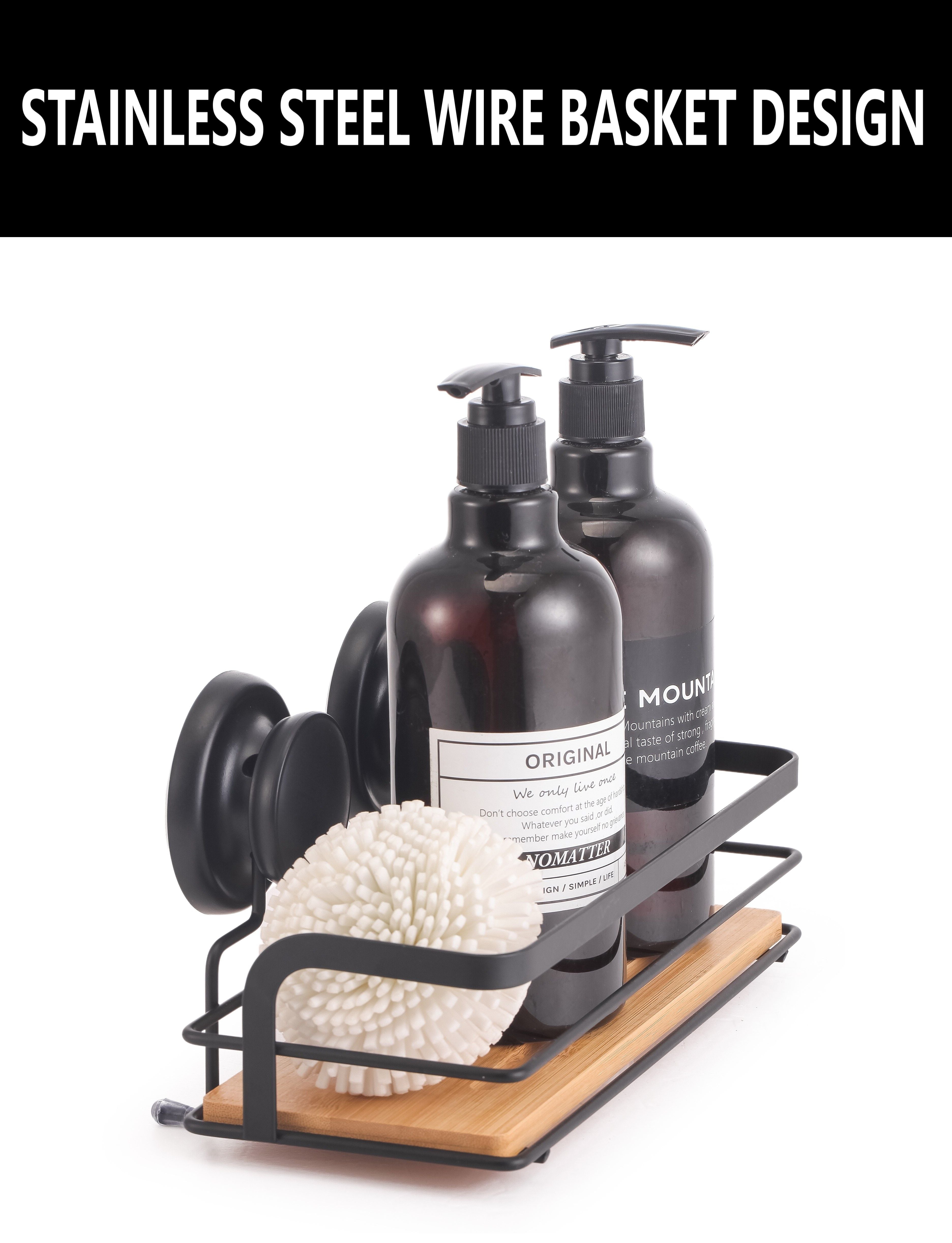 2-Pack Rectangular Bamboo Corner Shower Caddy With Suction Cups
