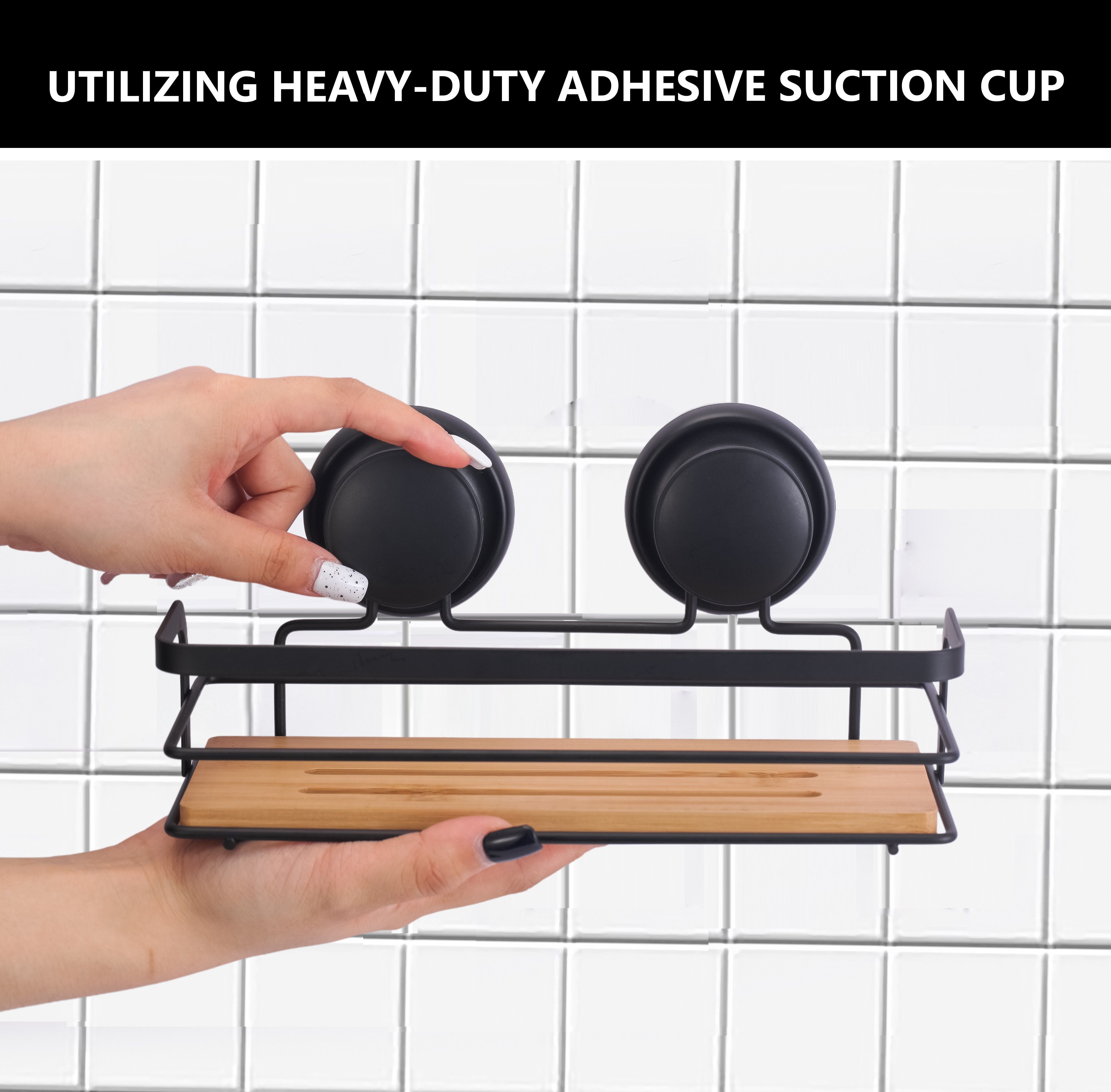 2-Pack Rectangular Bamboo Corner Shower Caddy With Suction Cups