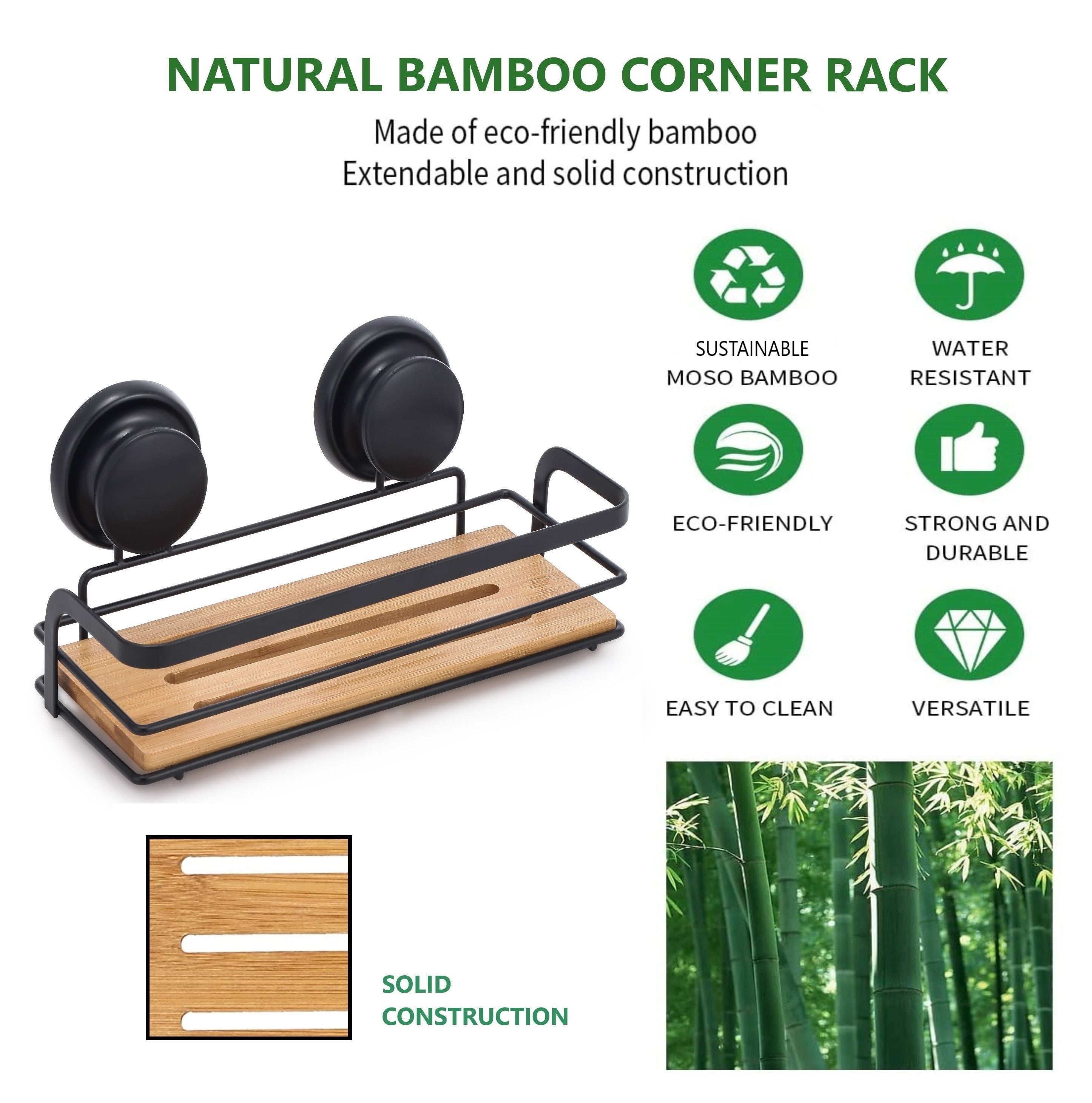 2-Pack Rectangular Bamboo Corner Shower Caddy With Suction Cups