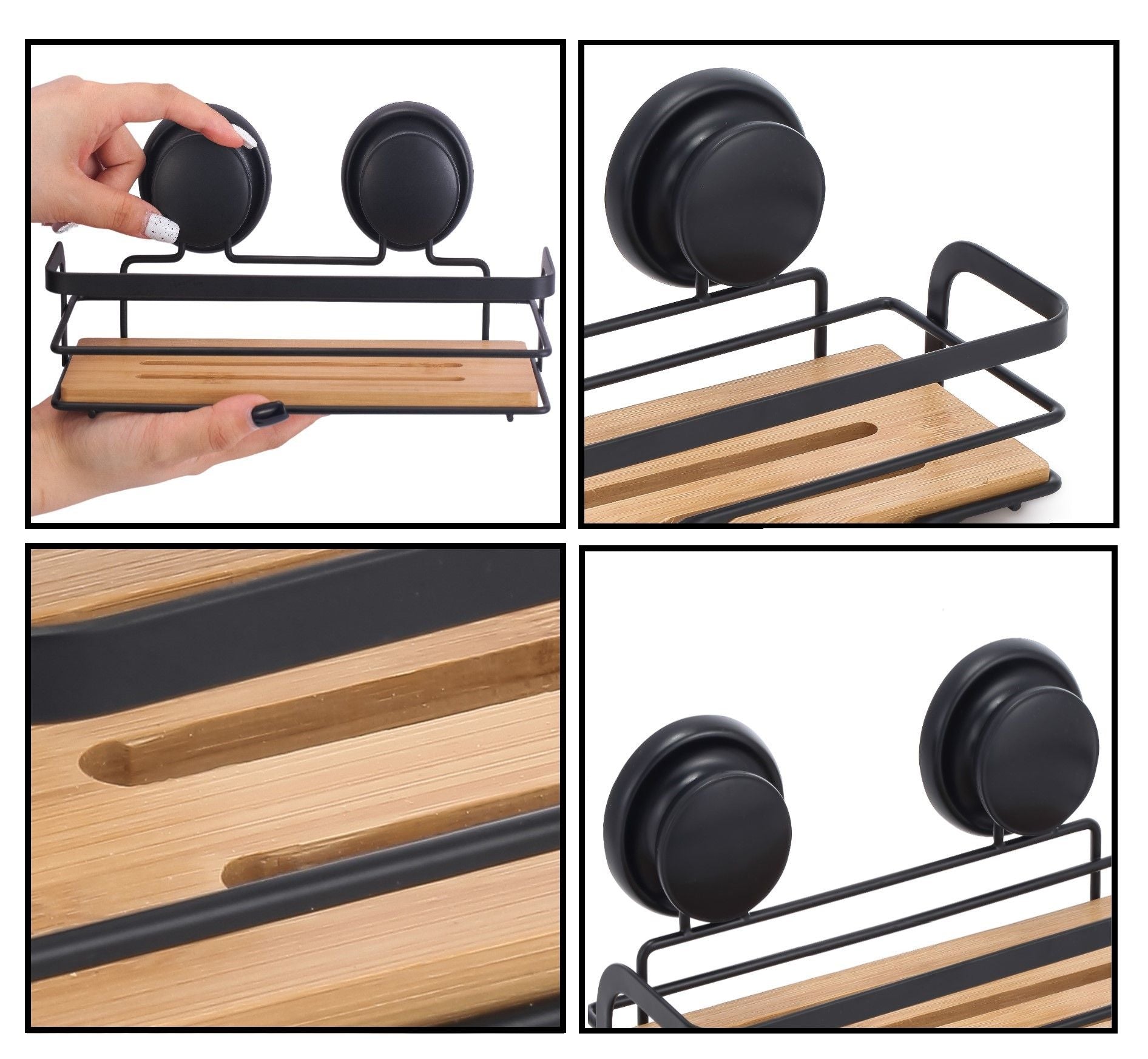 2-Pack Rectangular Bamboo Corner Shower Caddy With Suction Cups