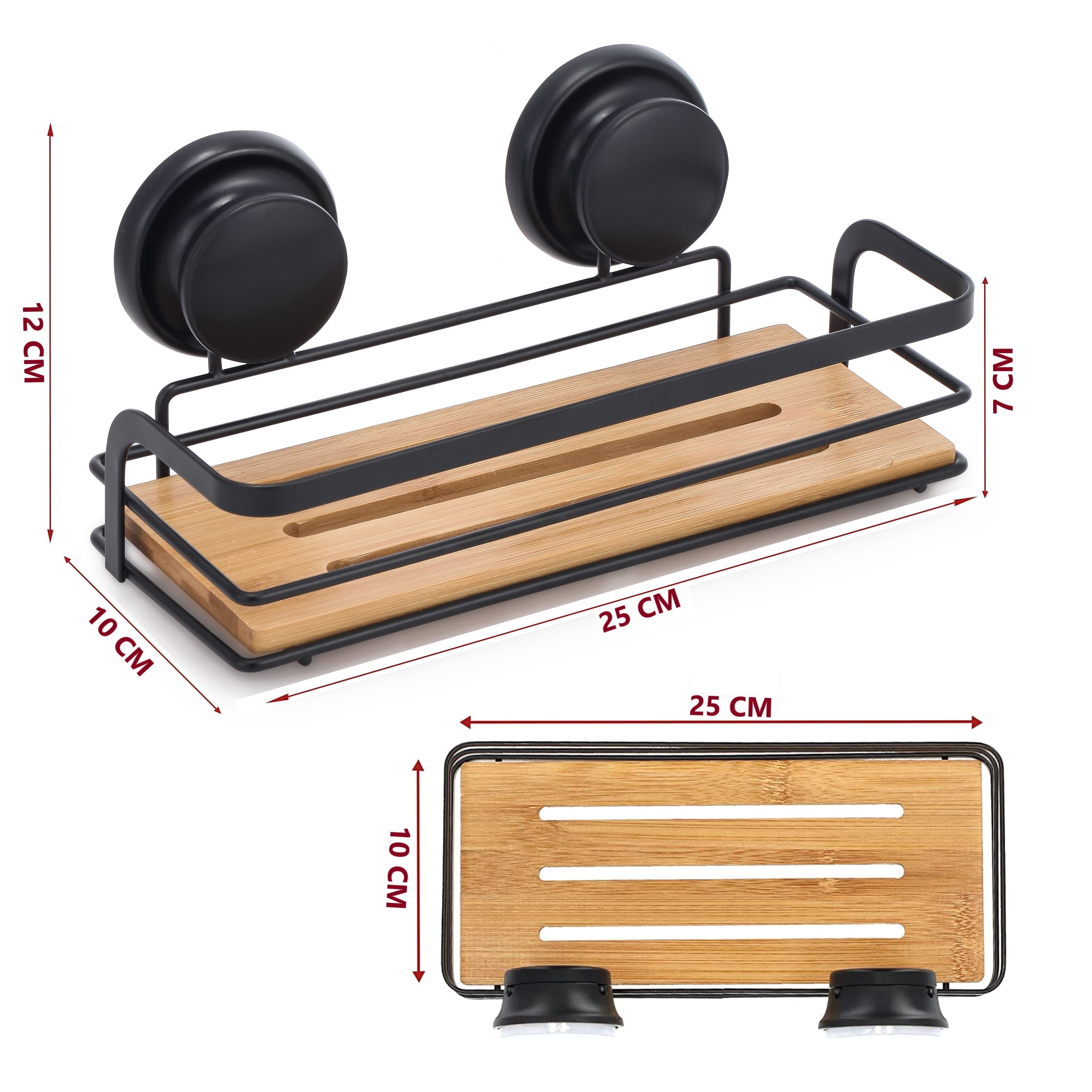 2-Pack Rectangular Bamboo Corner Shower Caddy With Suction Cups