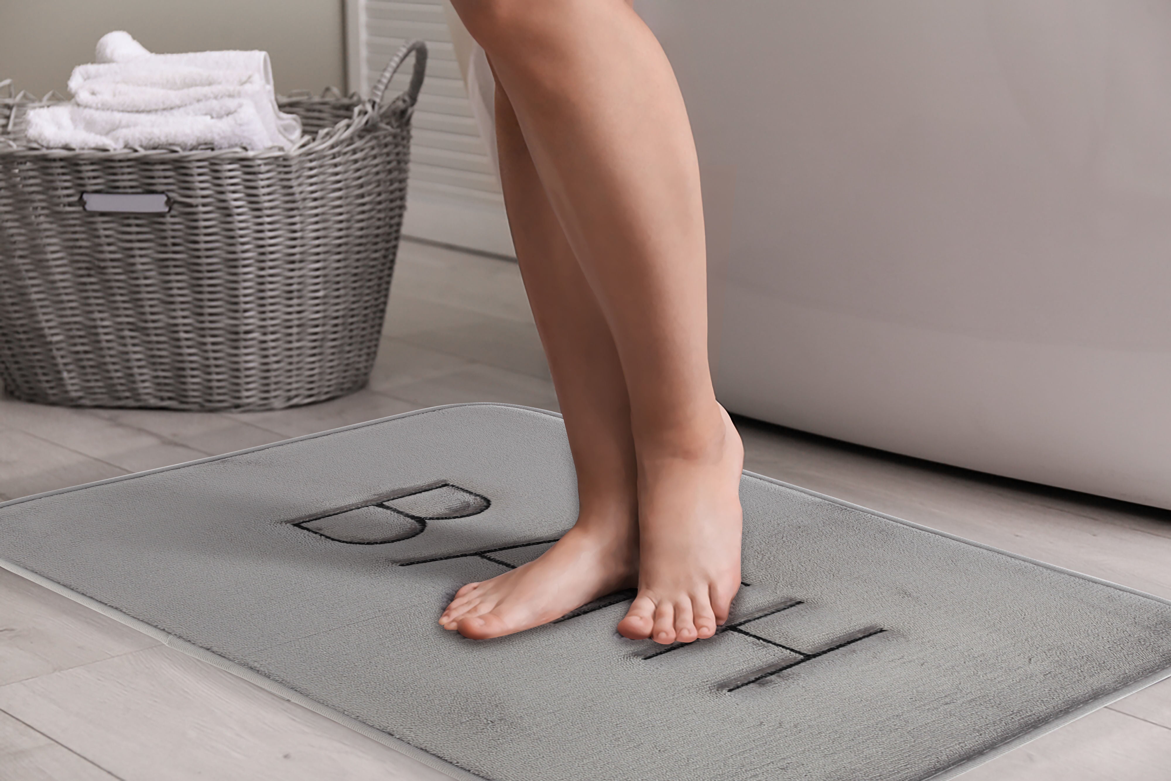 Extra Thick Memory Foam Bath Mat 60x40cm Grey Soft Rug | Grey colour