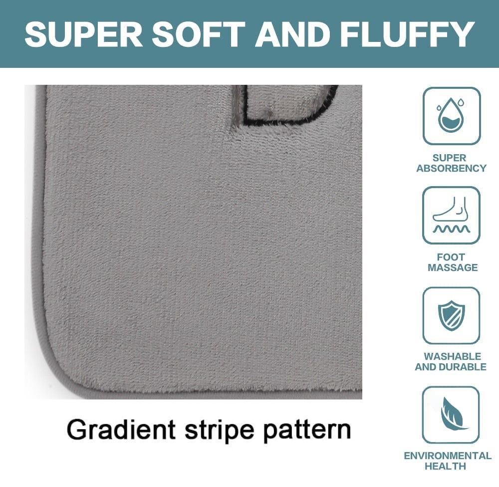 Extra Thick Memory Foam Bath Mat 60x40cm Grey Soft Rug