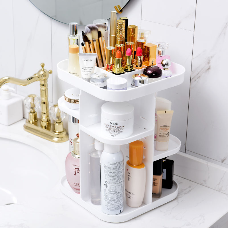 360 Rotating Makeup Organizer For Bedroom And Bathroom (White)