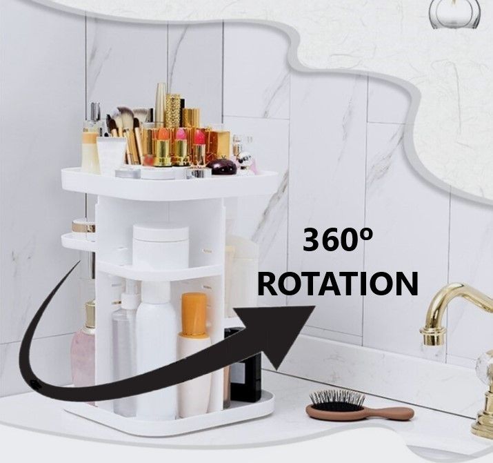 360 Rotating Makeup Organizer For Bedroom And Bathroom (White)