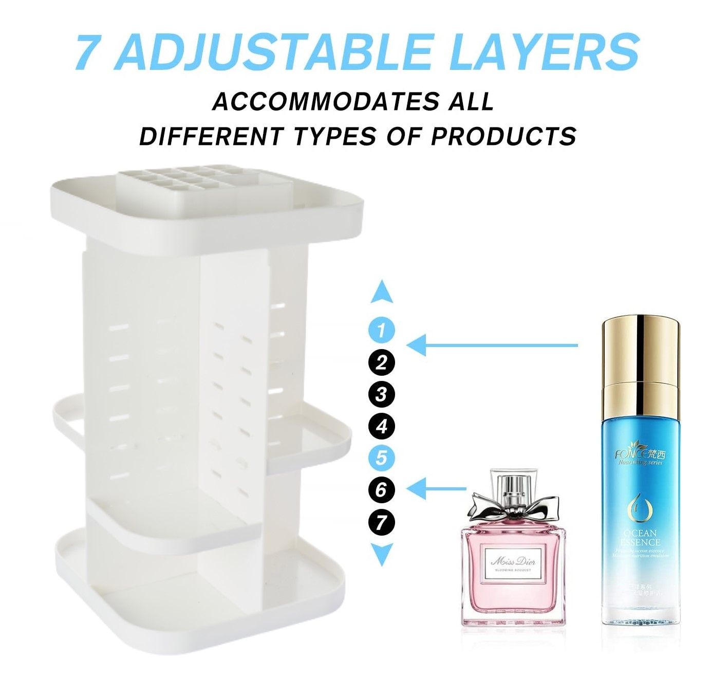 360 Rotating Makeup Organizer For Bedroom And Bathroom (White)