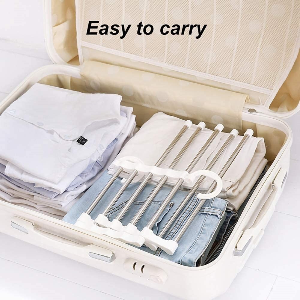 2 Stainless Steel Adjustable 5 In 1 Pants Hangers Non-Slip Space Saving