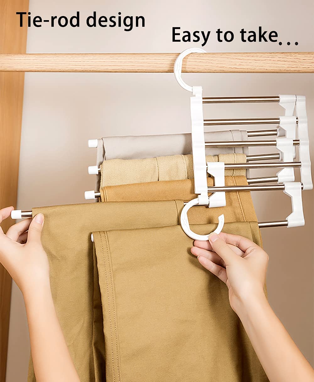 2 Stainless Steel Adjustable 5 In 1 Pants Hangers Non-Slip Space Saving