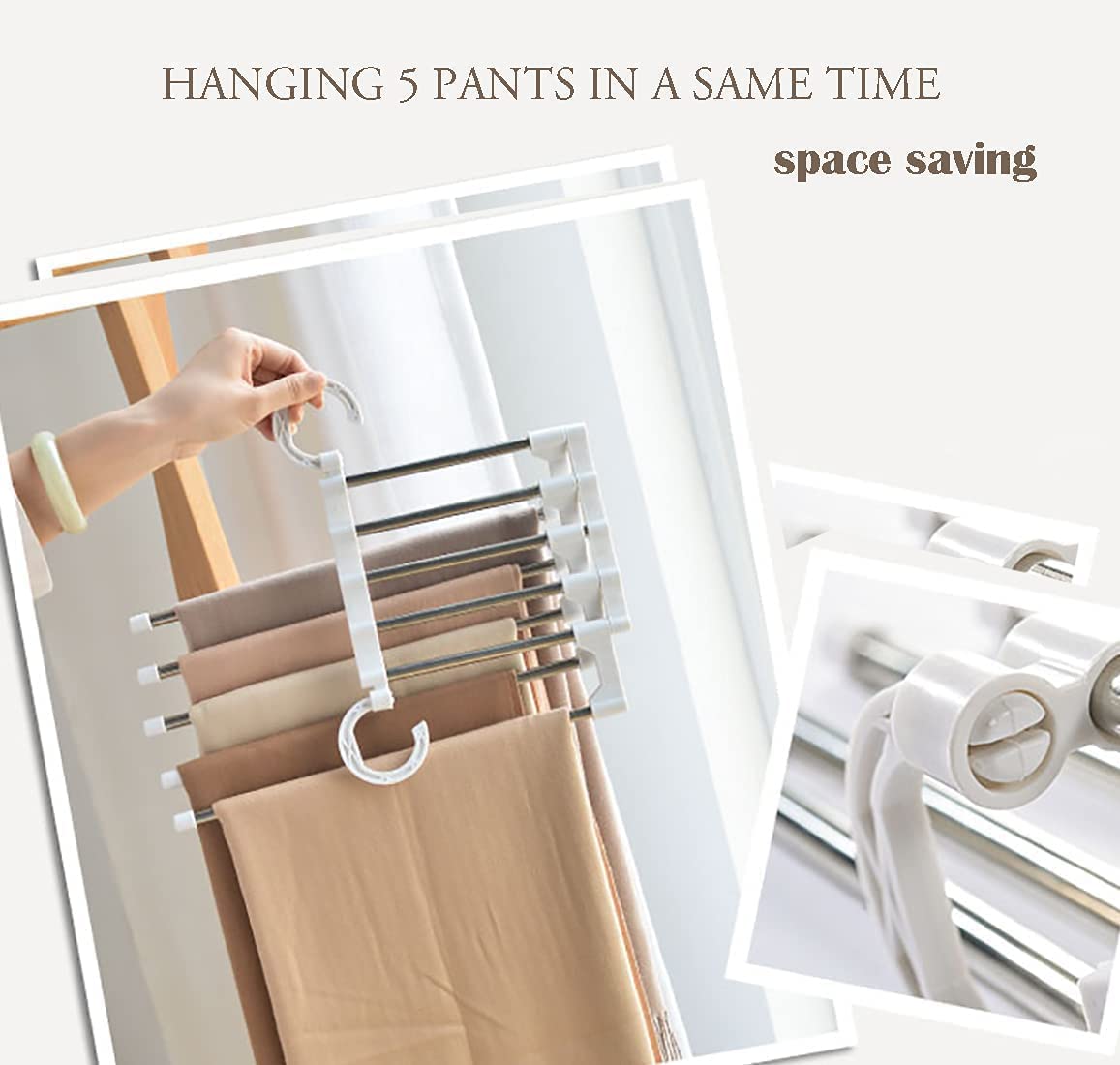 2 Stainless Steel Adjustable 5 In 1 Pants Hangers Non-Slip Space Saving