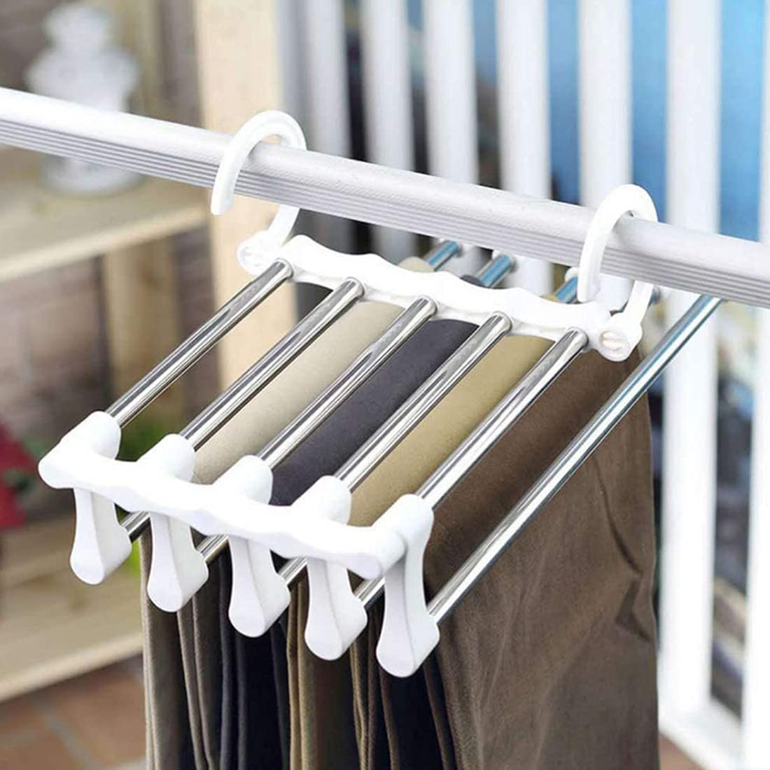 2 Stainless Steel Adjustable 5 In 1 Pants Hangers Non-Slip Space Saving