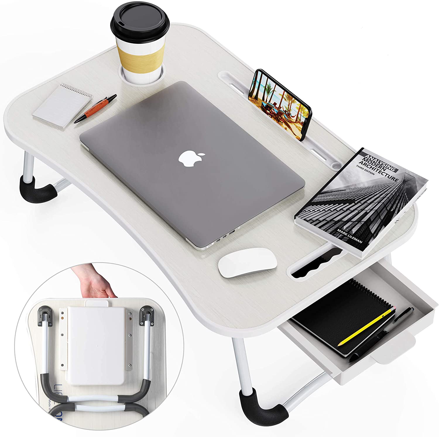 Laptop Bed Desk With Storage And Foldable Legs For Kids, Desks