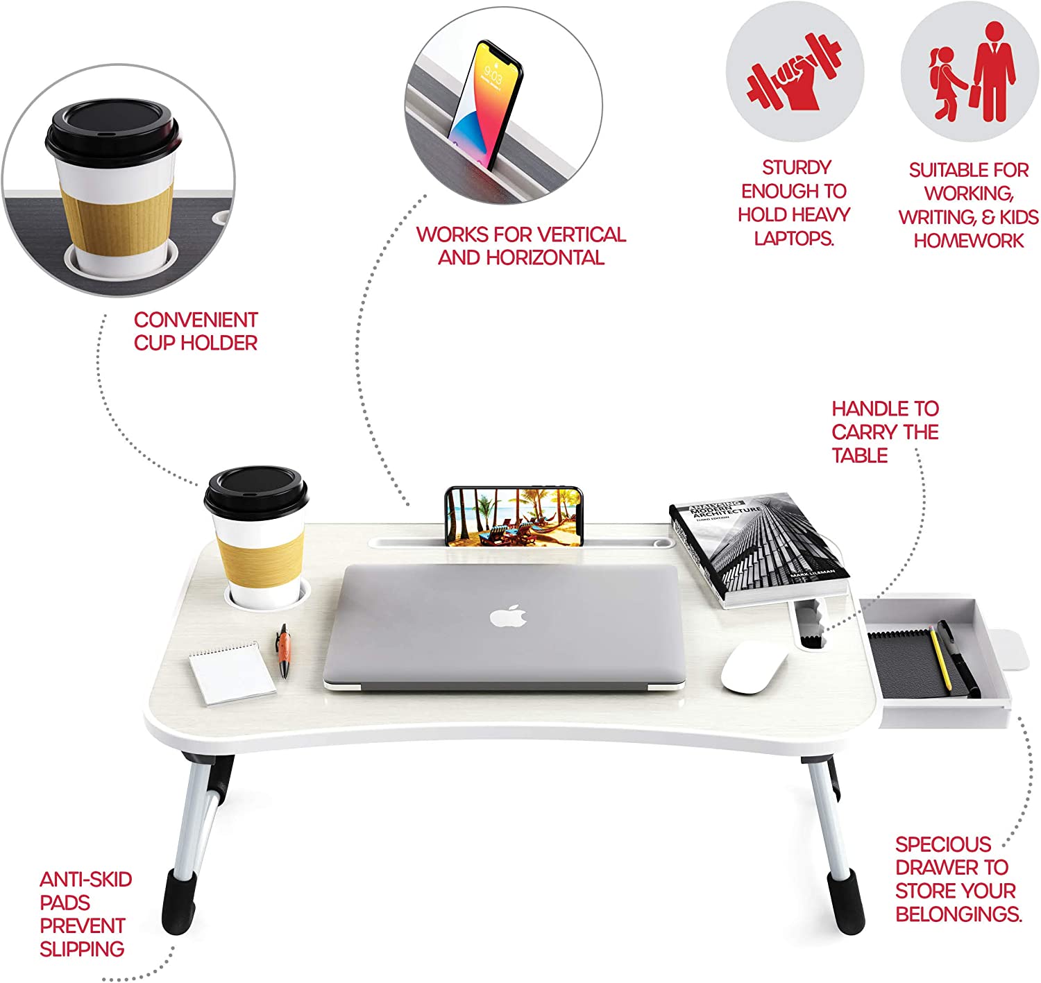 Desks - Laptop Bed Desk With Storage And Foldable Legs For Kids