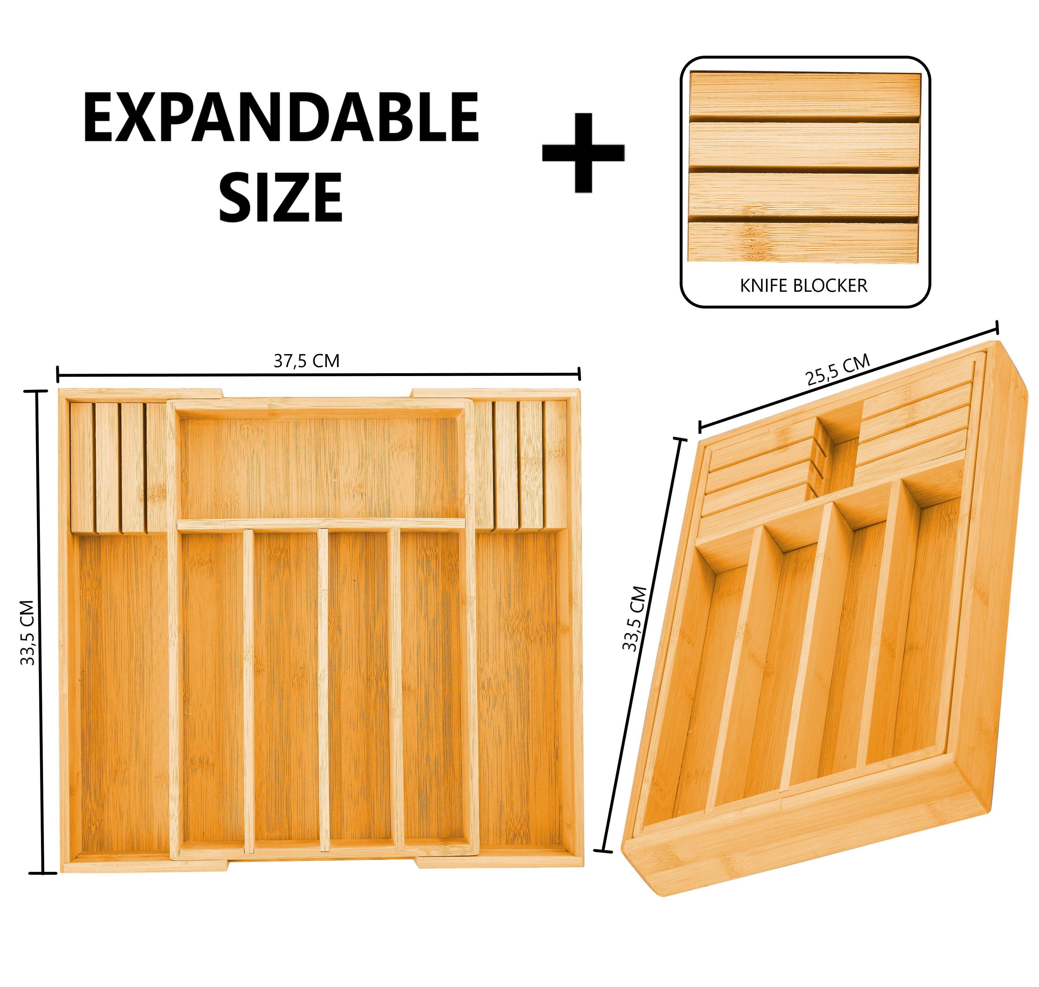 2 Pack Large Capacity Bamboo Expandable Drawer Organizer