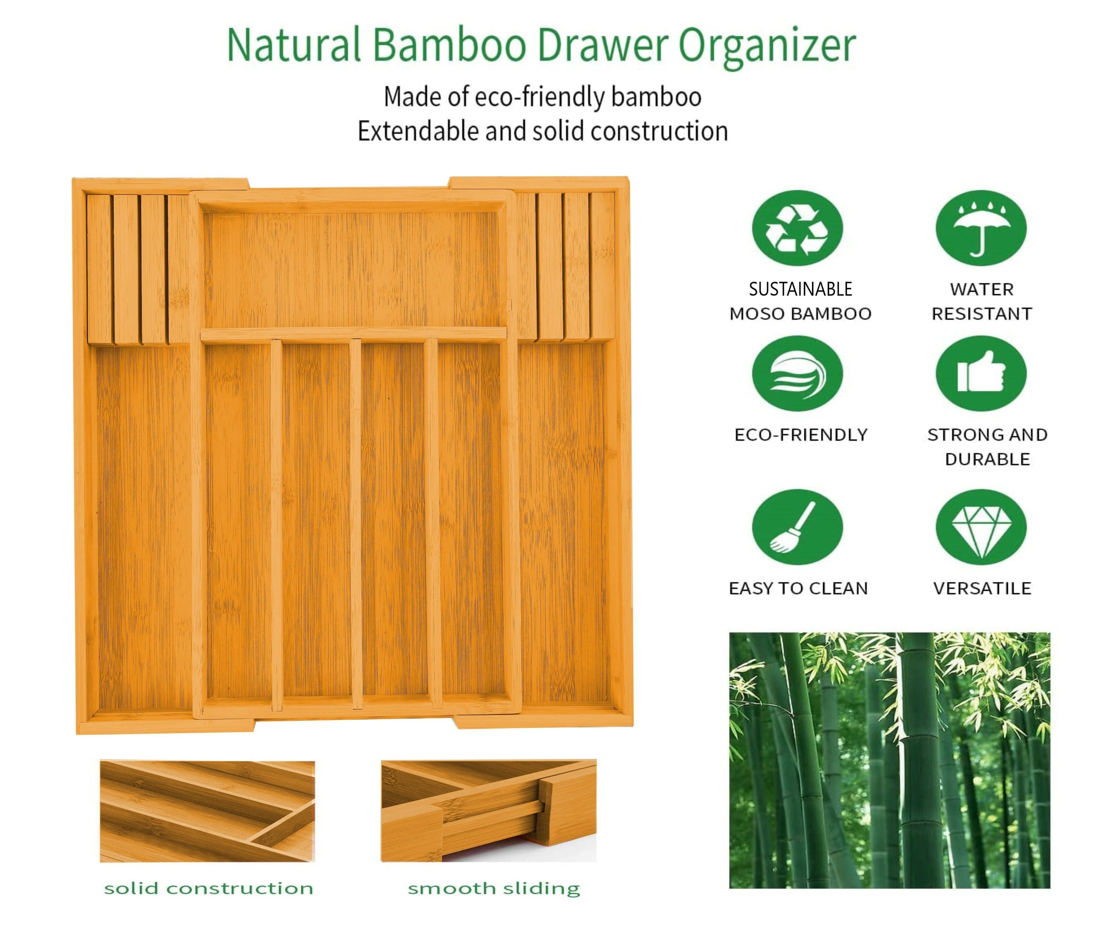 2 Pack Large Capacity Bamboo Expandable Drawer Organizer