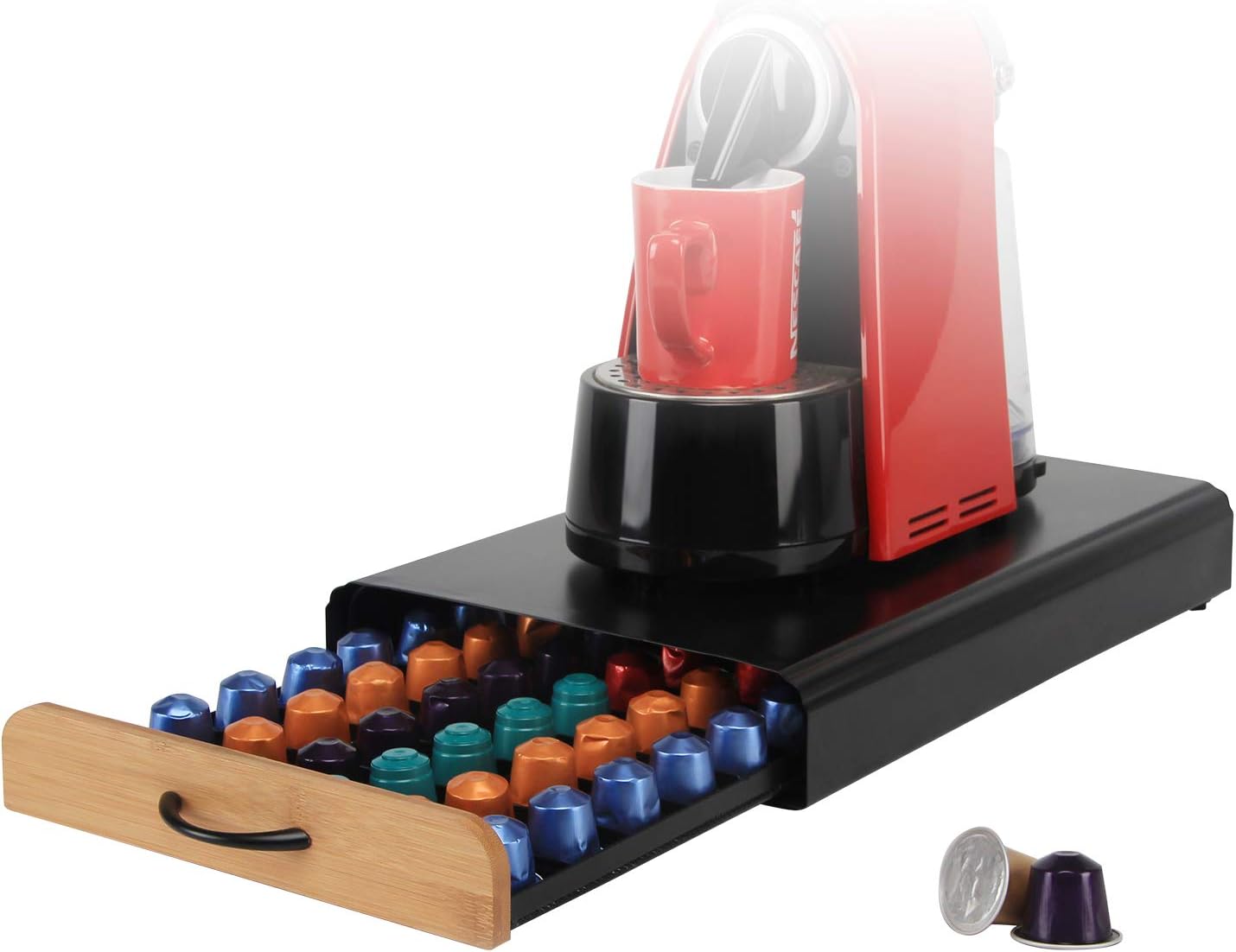 Coffee Pod Holder Drawer 60 Capsules Nespresso Bamboo | Pods Storage Compatible